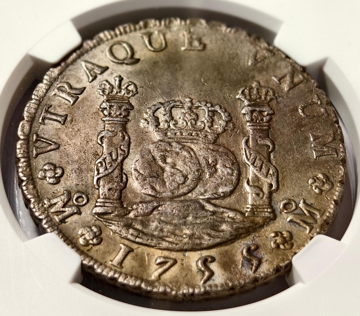 紫瑗钱币——第504期 墨西哥 1755年 MO MM 地球双柱 8里亚尔 银币 NGC AU Detail