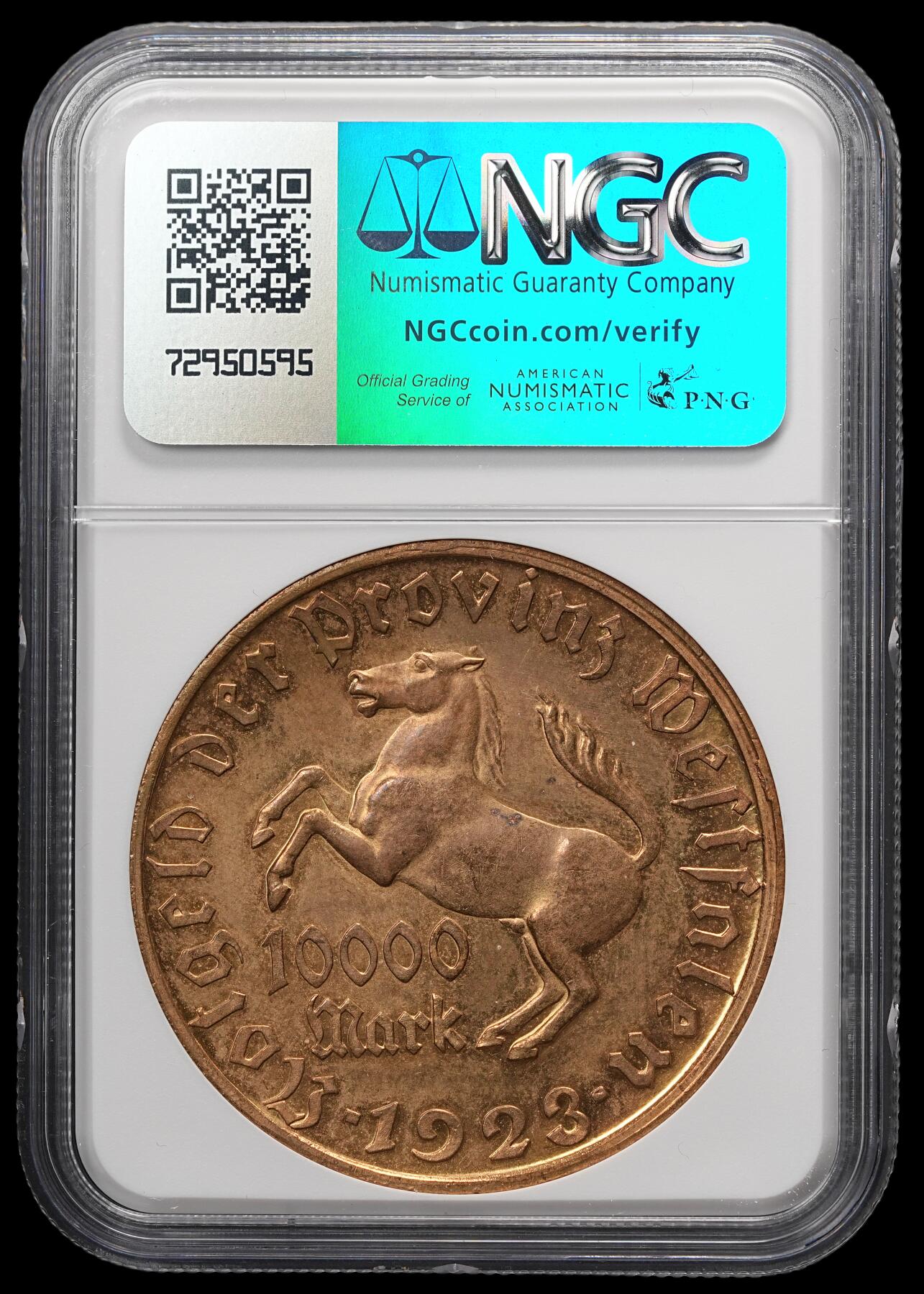 修遠堂世界钱币第四十九期 全场包邮 NGC MS63 1923年德国紧急时期威斯特法伦10000马克大马币