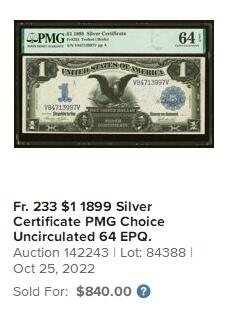 【Blue Auction】✨世界纸币精拍第588期【精】 美国 1899年1美金 大黑鹰 林肯和格兰特肖像 PMG64EPQ 全新原票 