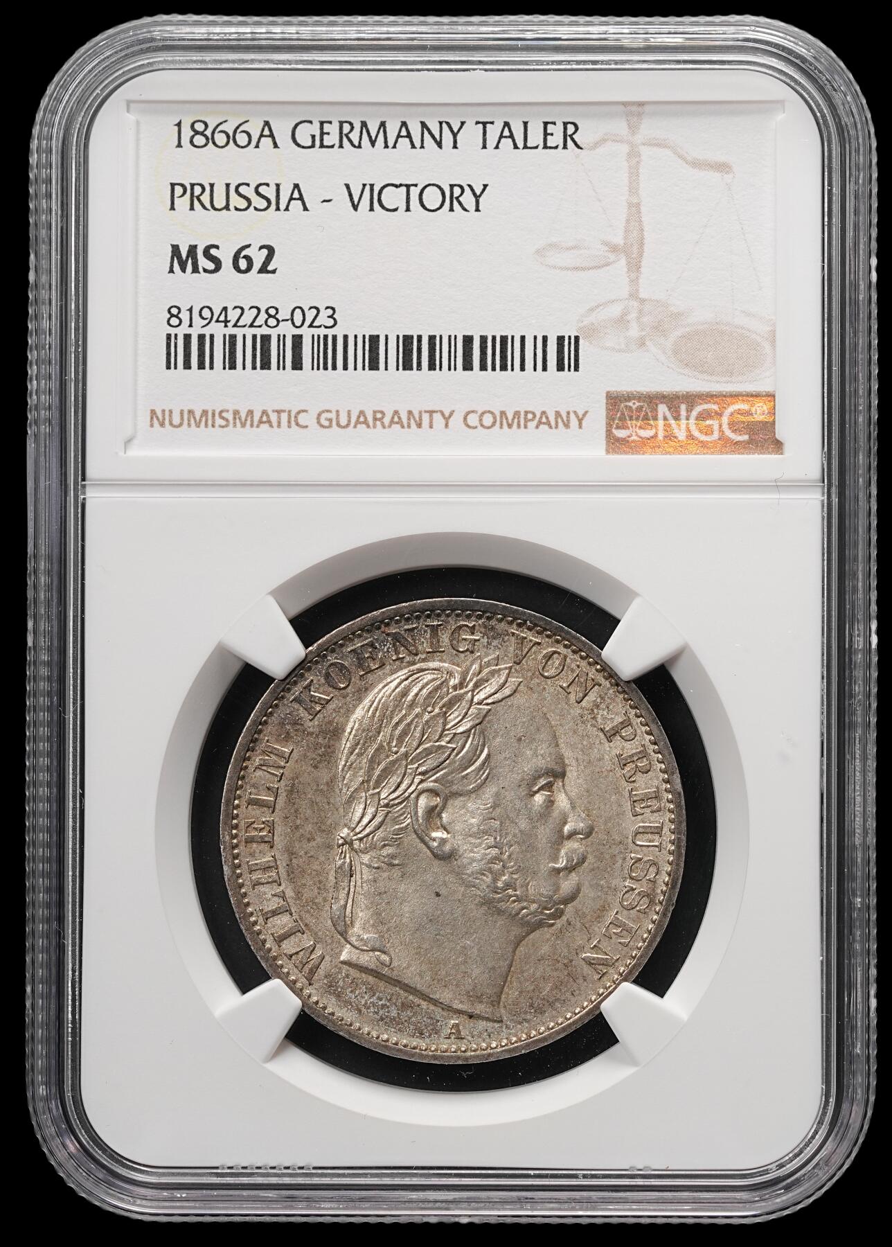 修遠堂世界钱币第四十九期 全场包邮 NGC MS62 1866年普鲁士-普奥战争胜利纪念1泰勒银币