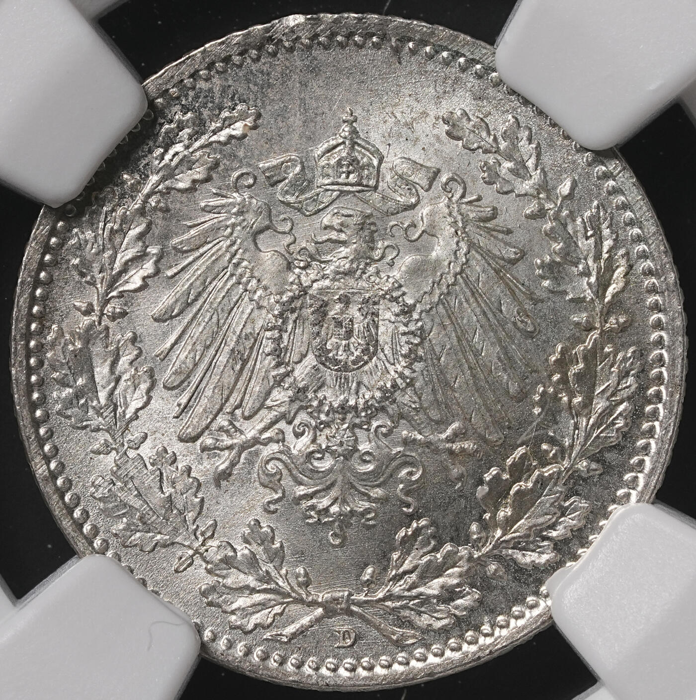 修遠堂世界钱币第四十九期 全场包邮 NGC MS66 1918年德国1/2马克银币 D厂铭