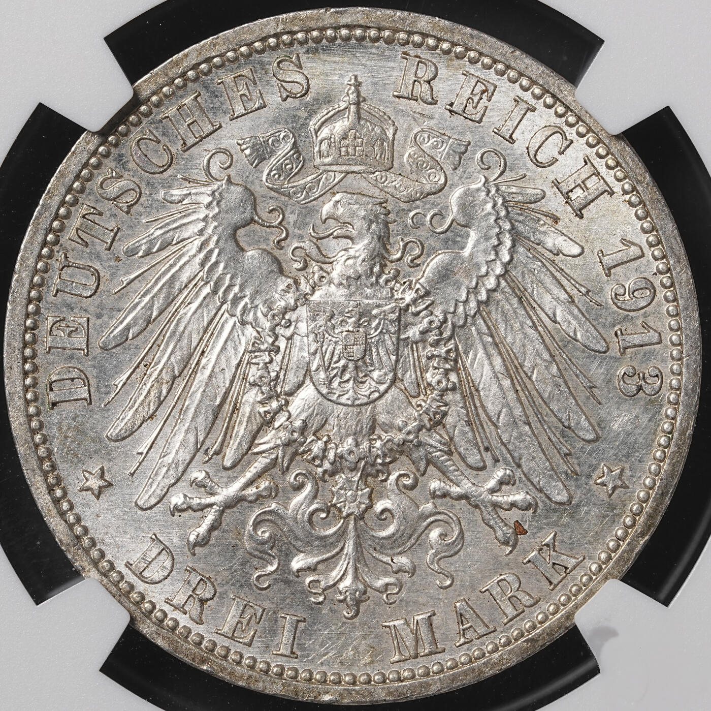 修遠堂世界钱币第四十九期 全场包邮 NGC MS62 1913年普鲁士威廉二世登基25周年纪念3马克银币