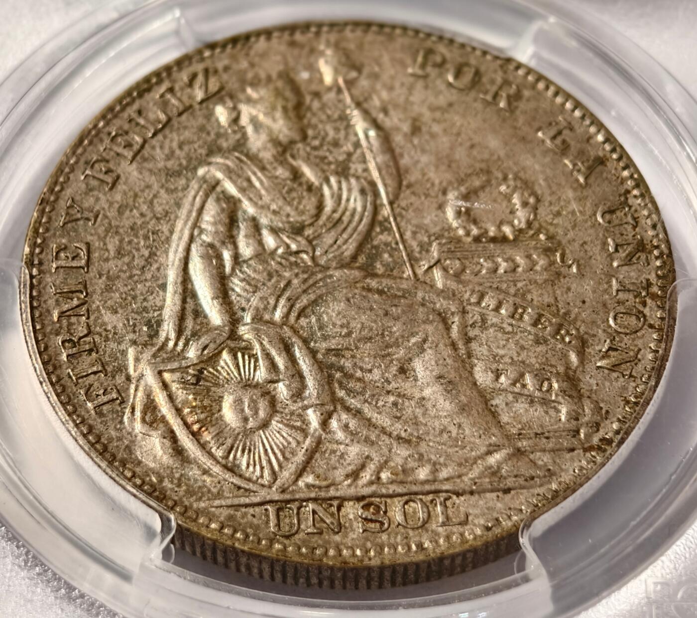紫瑗钱币——第480期 秘鲁 1934年 自由女神 1索尔 PCGS AU55