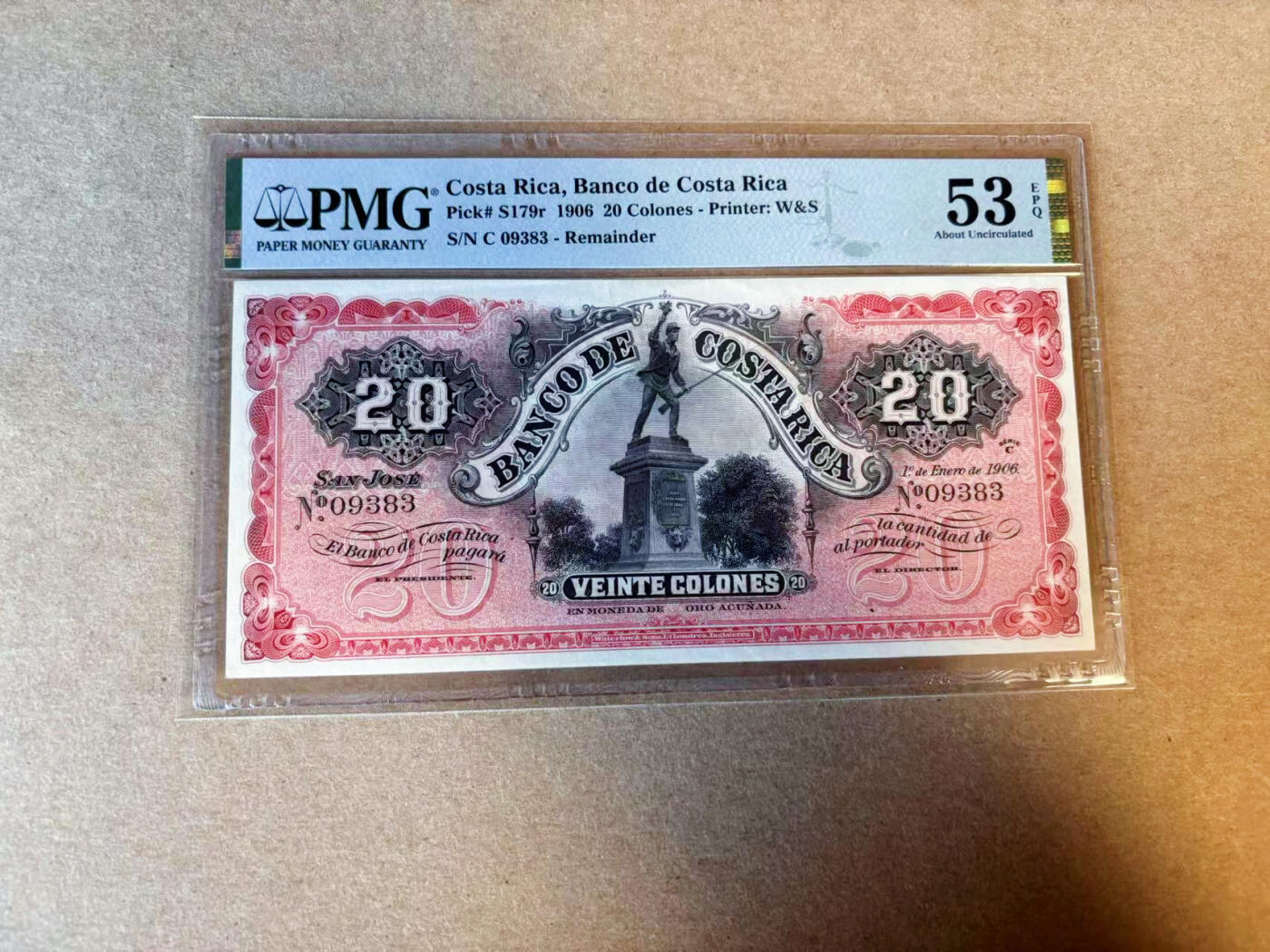 【Blue Auction】✨世界纸币精拍第588期【精】 哥斯达黎加 1906年20克朗 PMG53EPQ 
