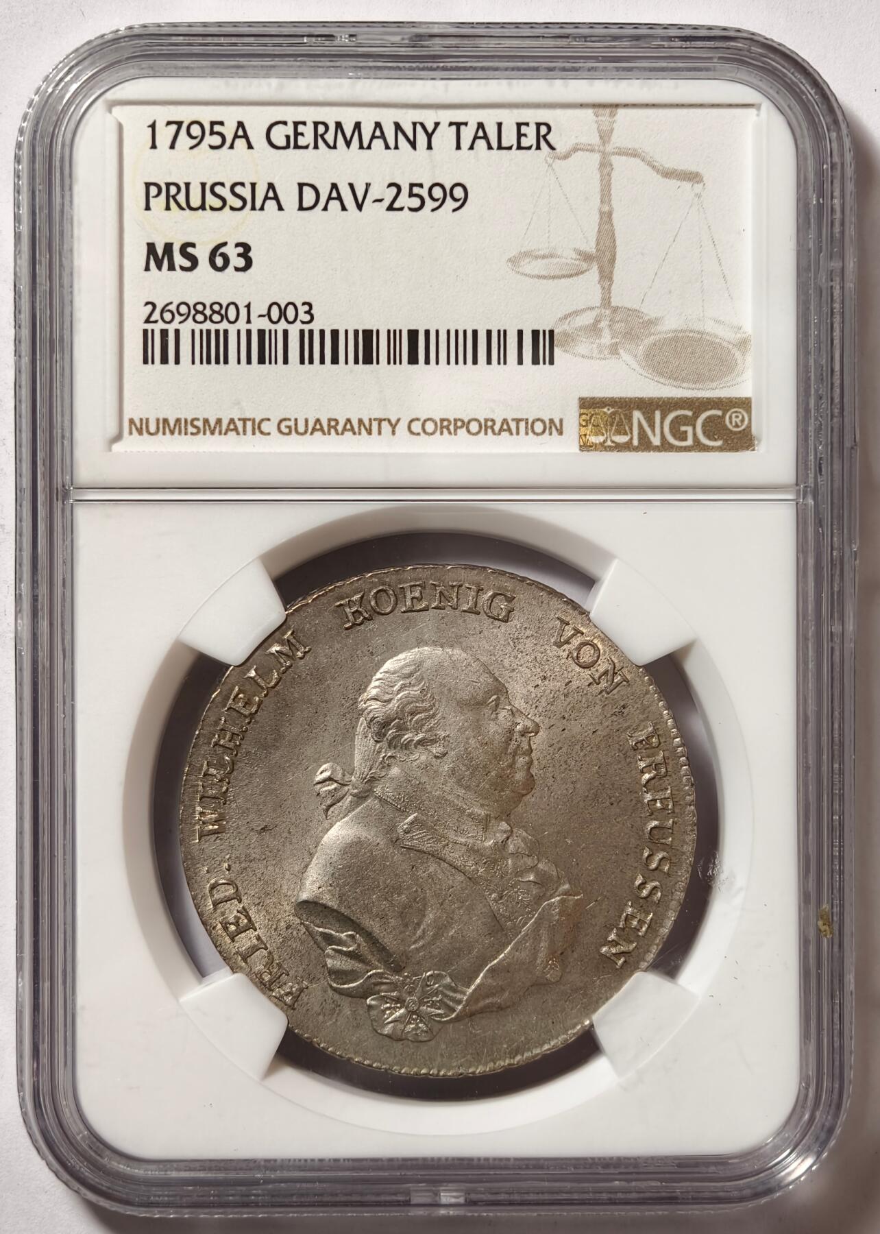 紫瑗钱币——第480期 德国 1795年 普鲁士 1泰勒 NGC MS63 TOP POP1