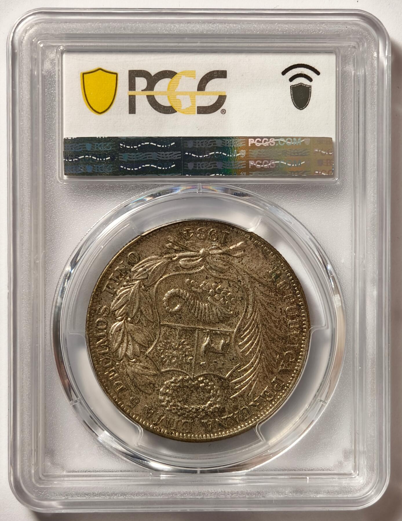 紫瑗钱币——第480期 秘鲁 1934年 自由女神 1索尔 PCGS AU55