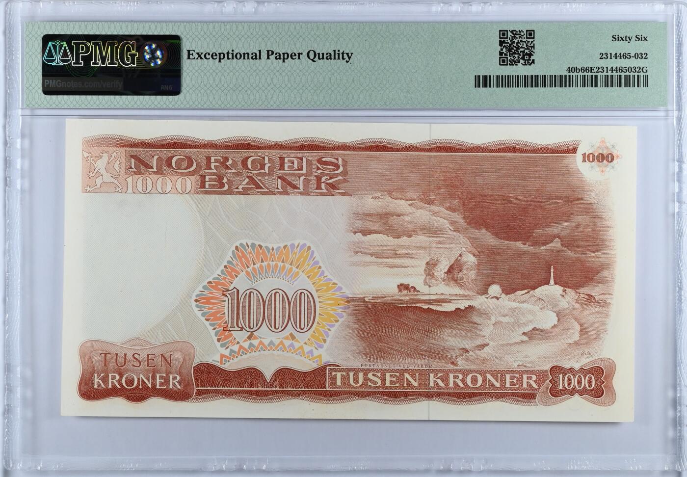 收藏联盟Quantum Auction 第395期拍卖  挪威1978-85年1000克朗 PMG66   较少b版  剧作家易卜生 