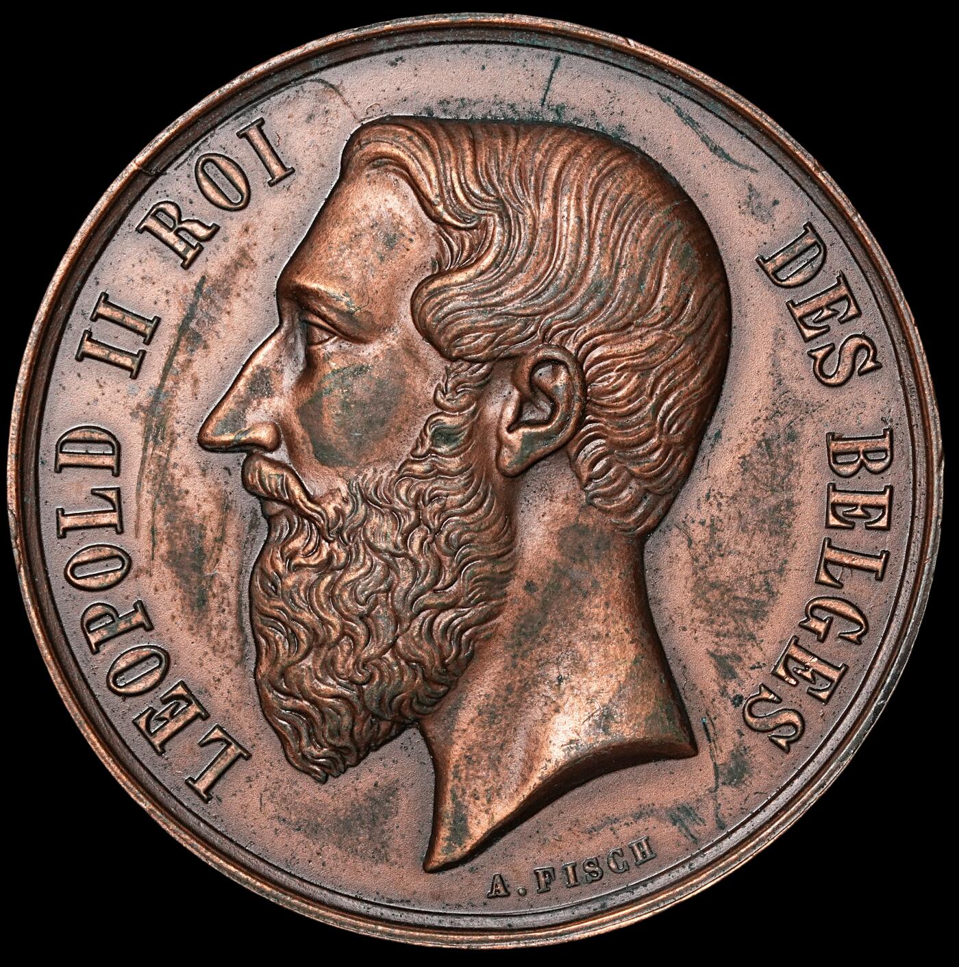 修遠堂世界钱币第四十九期 全场包邮 1865年（DATED）比利时大铜章 48mm，34g
