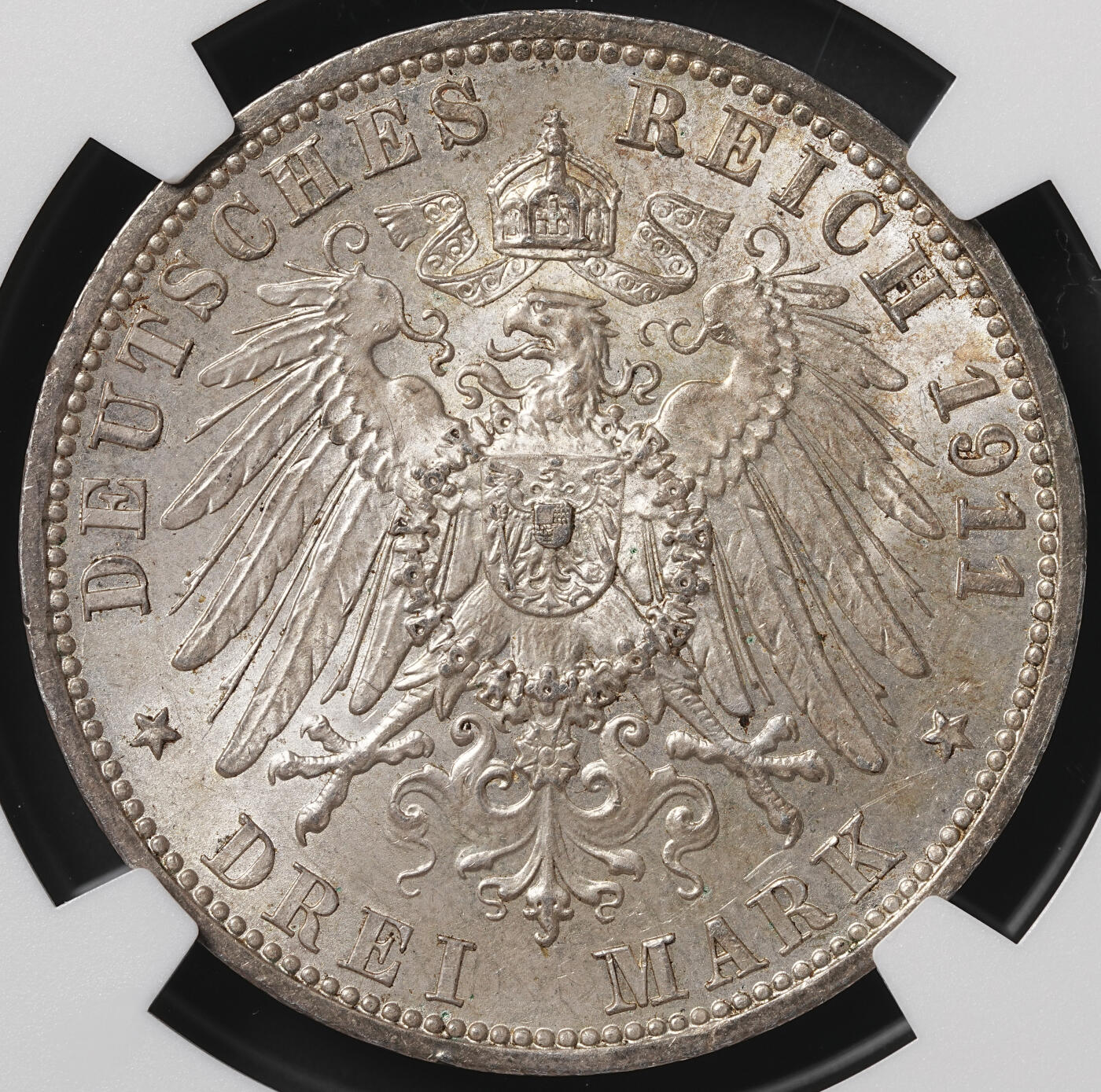 修遠堂世界钱币第四十九期 全场包邮 NGC MS63 1911年普鲁士3马克银币 流通版马克MS少见