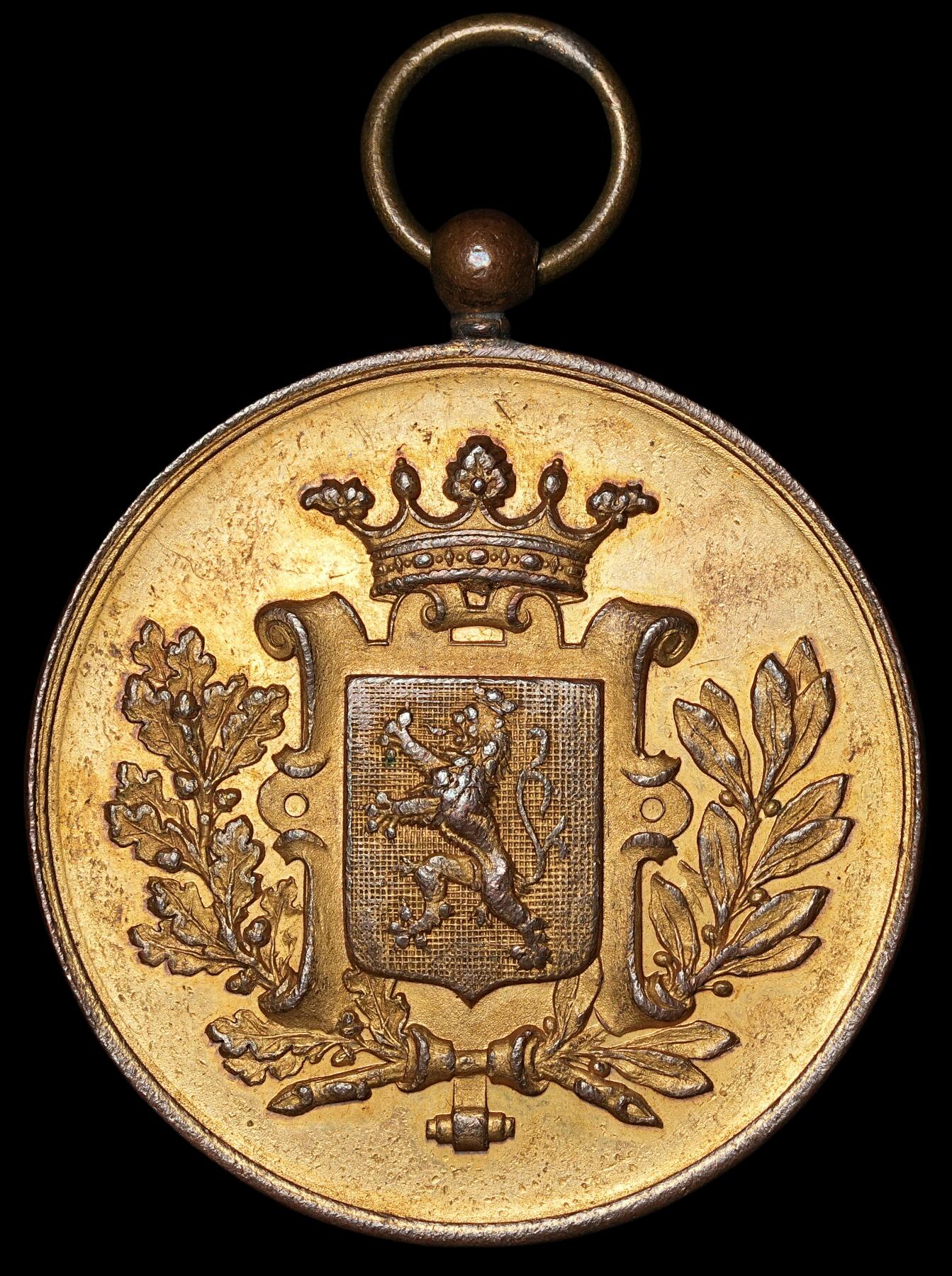 修遠堂世界钱币第四十九期 全场包邮 1901年（DATED）比利时鎏金大铜章 46mm，35g