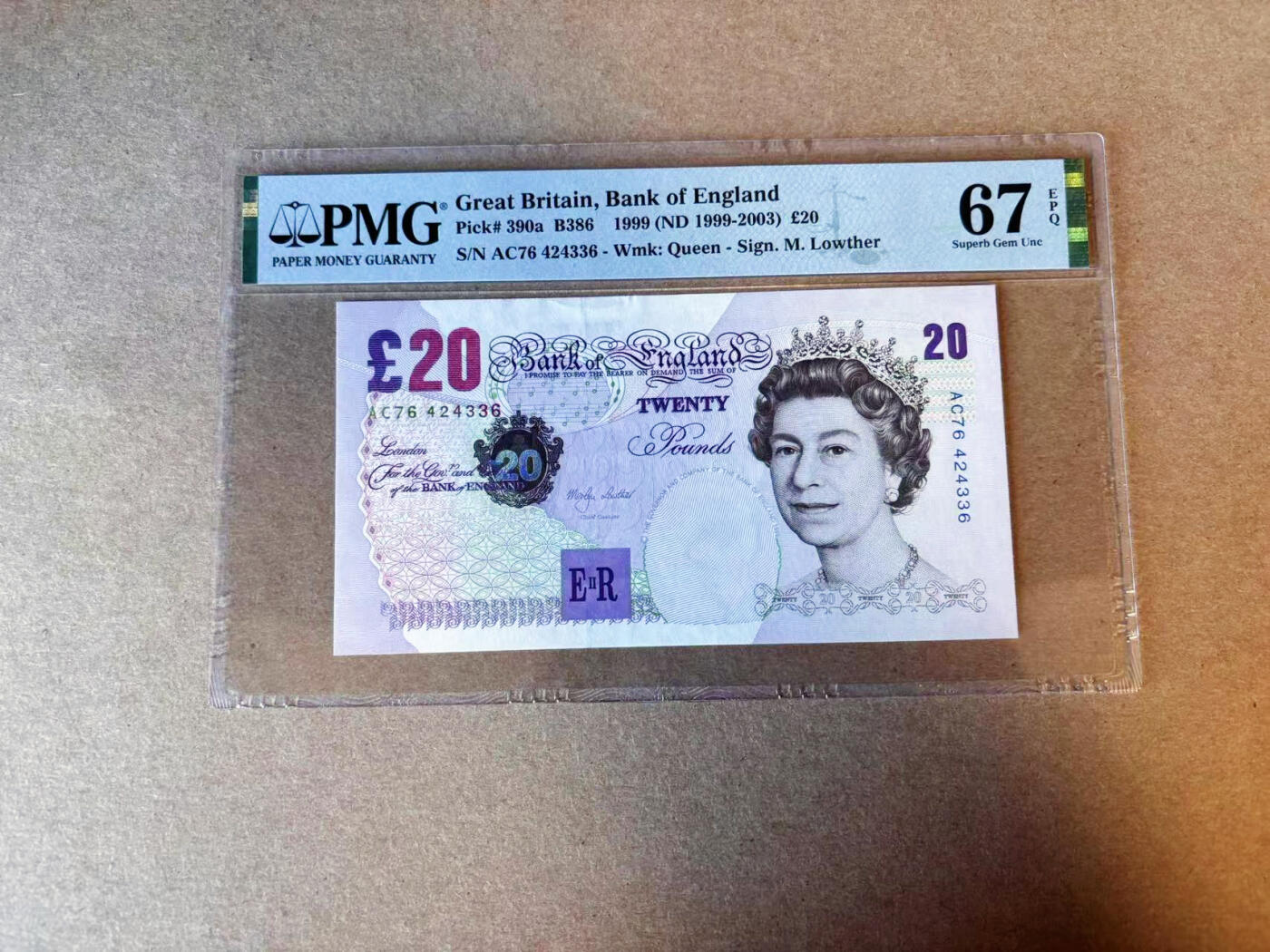 【Blue Auction】✨世界纸币精拍第588期【精】 英国 1999年20镑  PMG67EPQ 高分