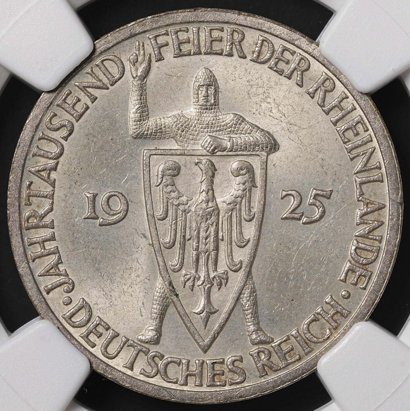 修遠堂世界钱币第四十九期 全场包邮 NGC MS63 1925年德国魏玛政府莱茵兰千年纪念3马克银币
