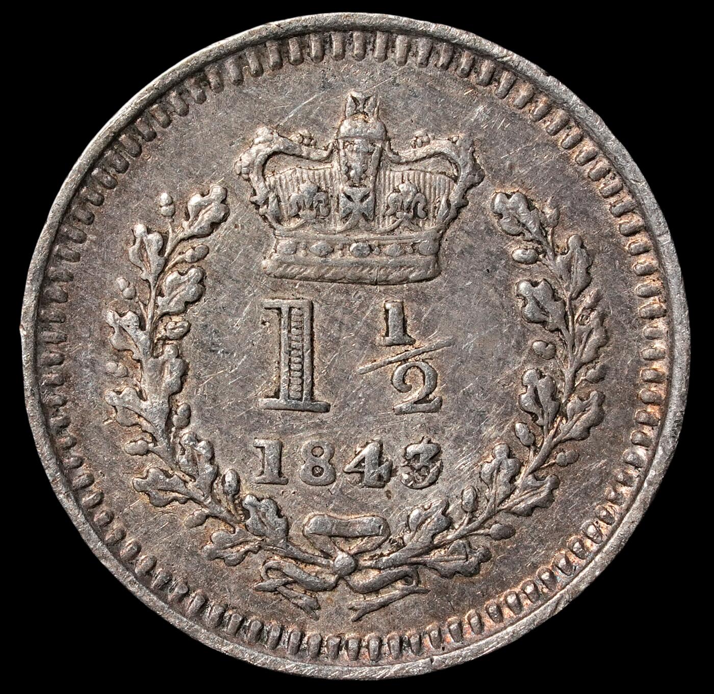 修遠堂世界钱币第四十九期 全场包邮 1843年英国1-1/2便士小银币