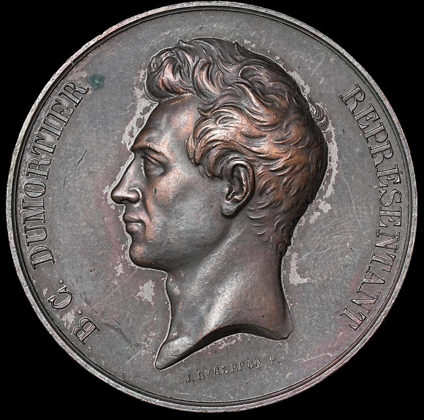 修遠堂世界钱币第四十九期 全场包邮 1839年（DATED）比利时人物纪念大铜章 50mm，52g