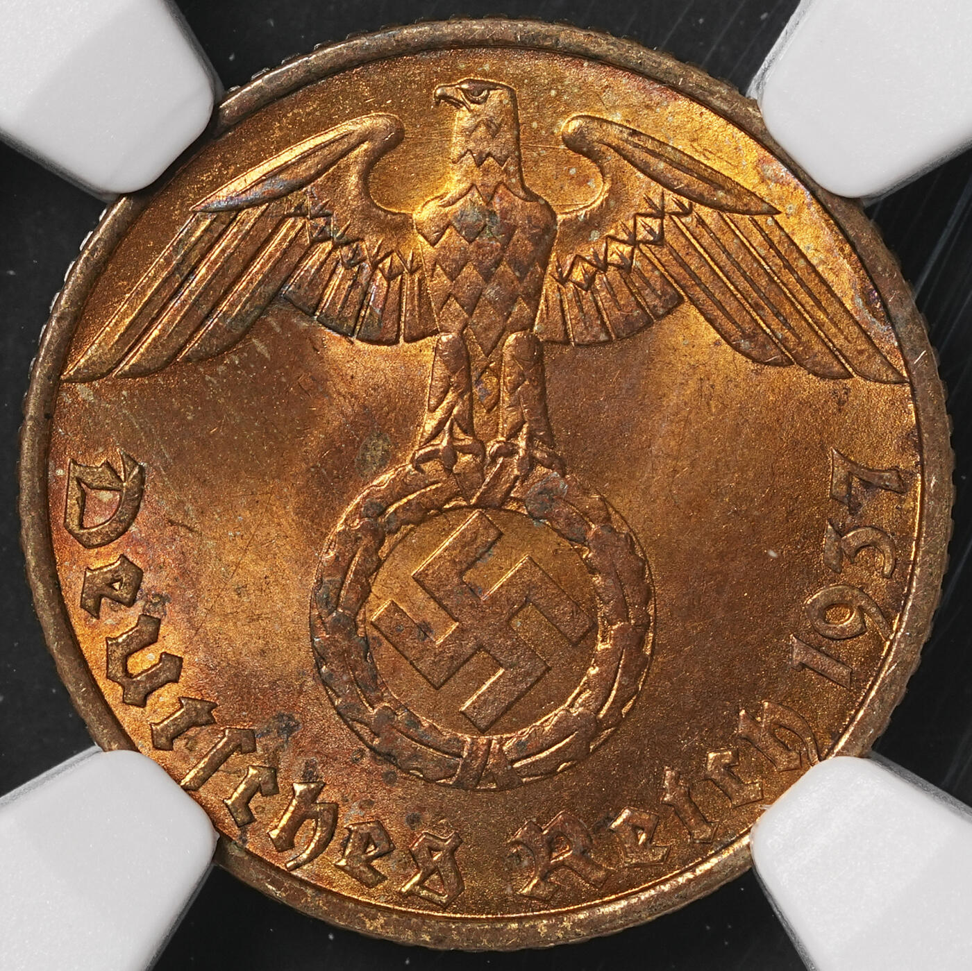修遠堂世界钱币第四十九期 全场包邮 NGC MS64 1937年德三5芬尼铜币 J厂铭