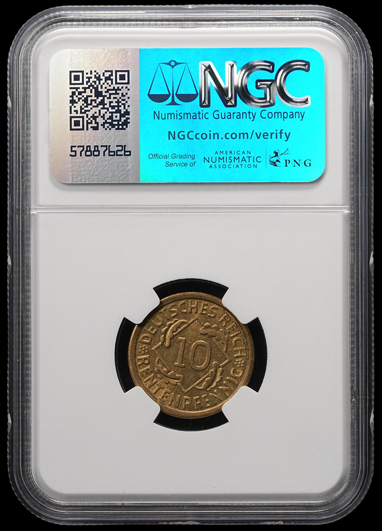 修遠堂世界钱币第四十九期 全场包邮 NGC MS64 1923年德国魏玛政府10芬尼 A厂铭
