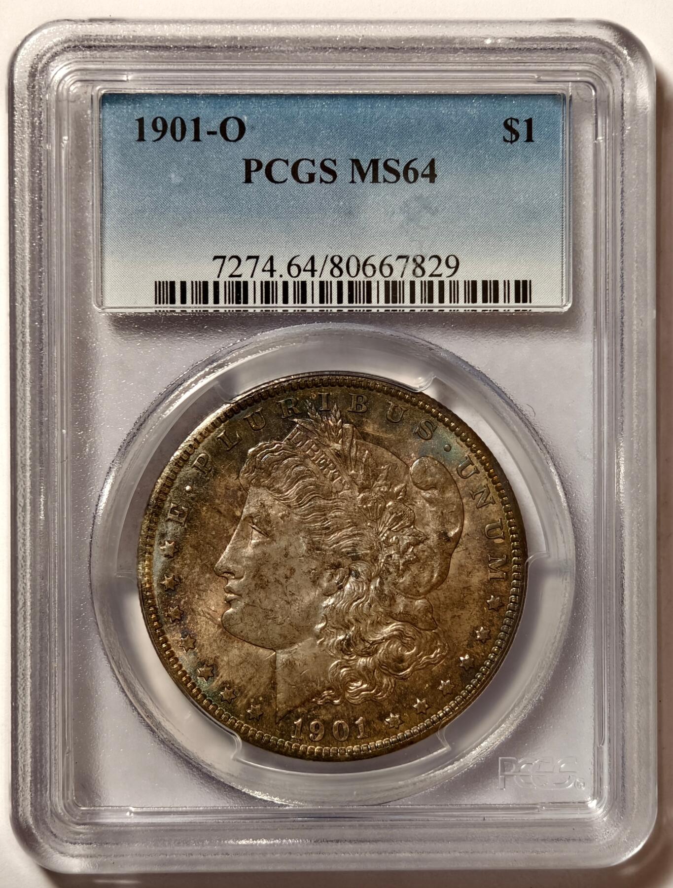 紫瑗钱币——第464期 美国 1901年 O版 摩根 1美元 银币 PCGS MS64 环彩
