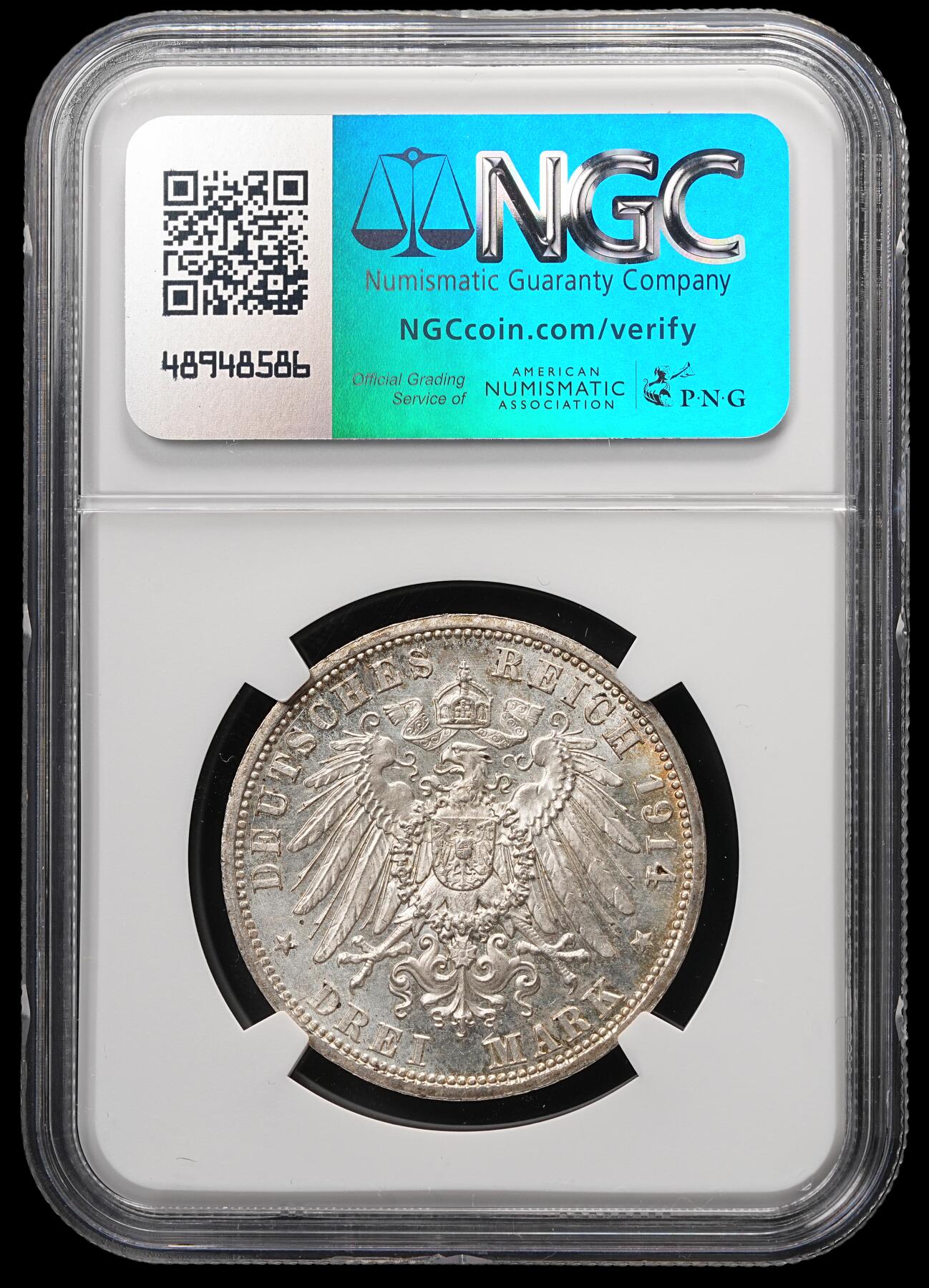 修遠堂世界钱币第四十九期 全场包邮 NGC MS63 1914年普鲁士威廉二世军装3马克银币 流通版马克MS少见