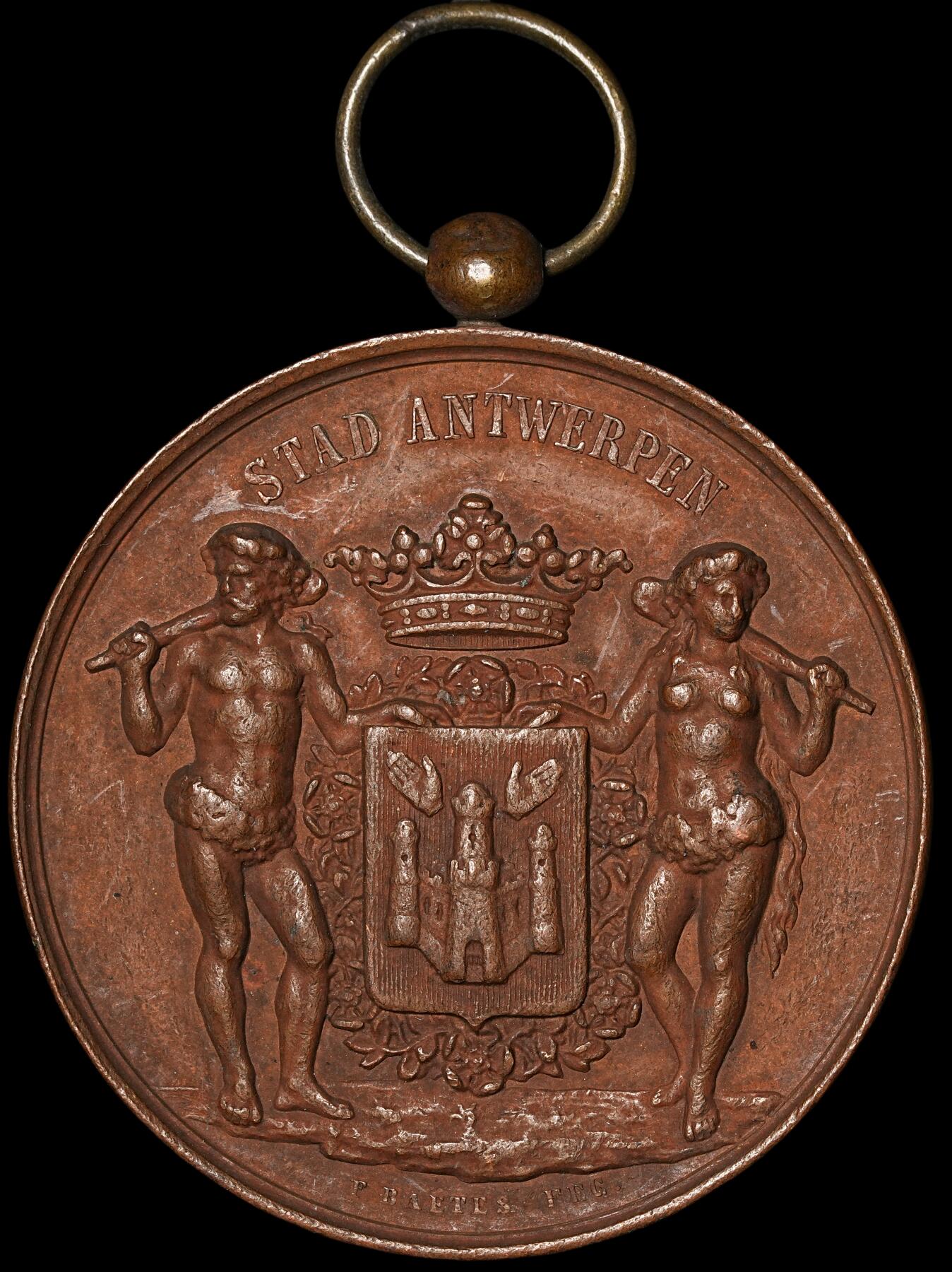 修遠堂世界钱币第四十九期 全场包邮 1890年（DATED）比利时野人大铜章 53mm，50g