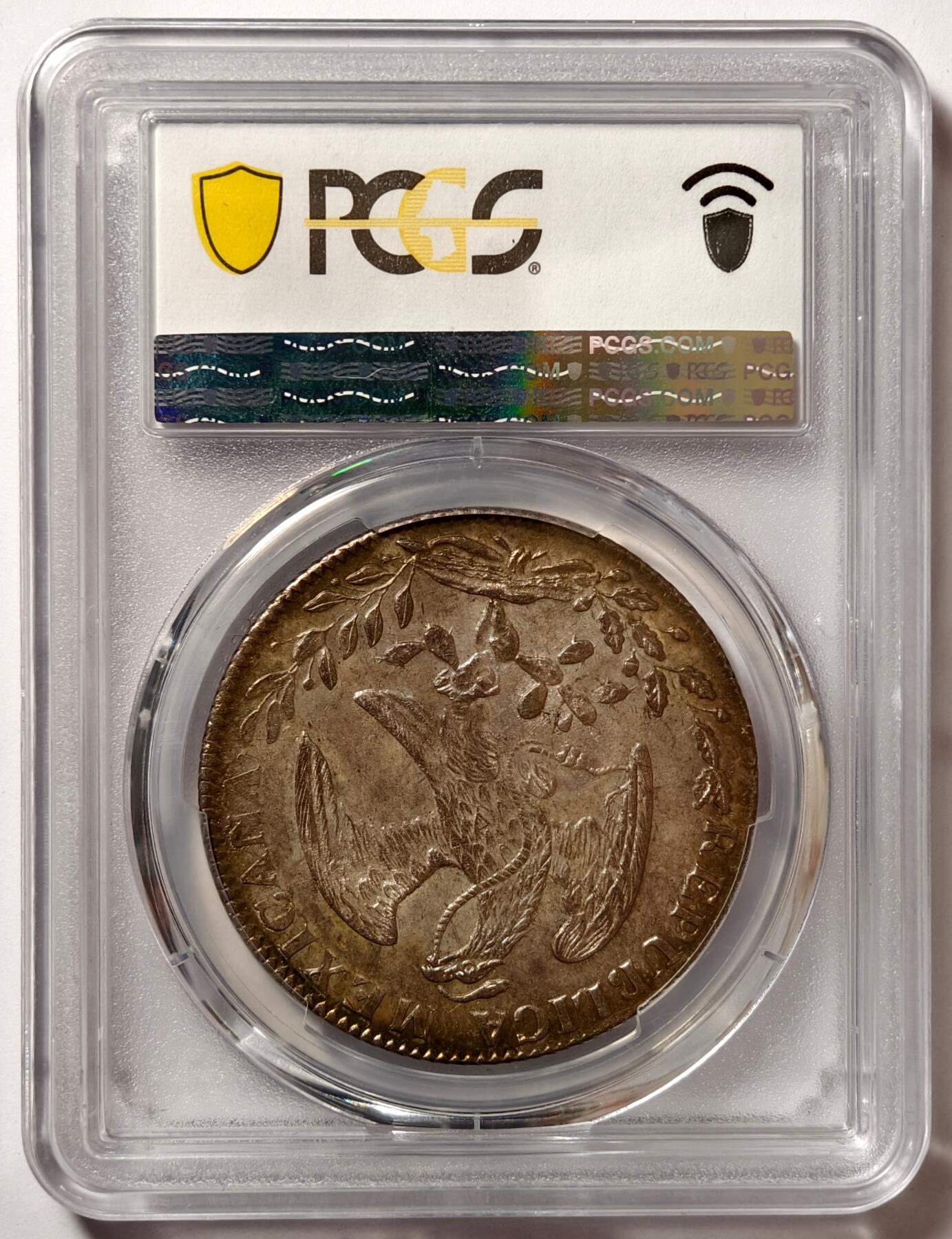 紫瑗钱币——第460期 墨西哥 1845年 GO PM  花边鹰洋 8里亚尔 银币 PCGS MS63
