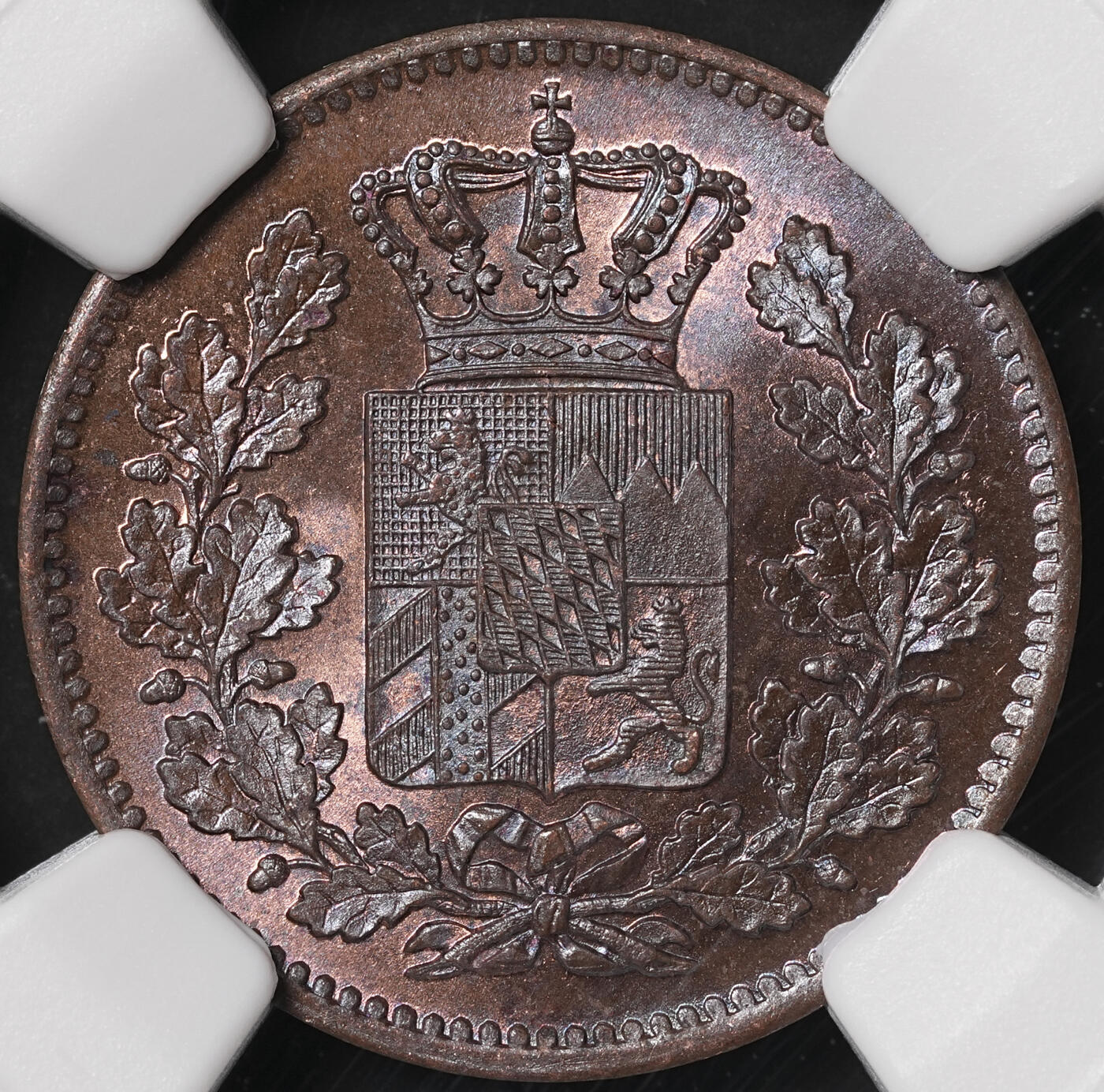 修遠堂世界钱币第四十九期 全场包邮 NGC MS63BN 1868年巴伐利亚2芬尼铜币