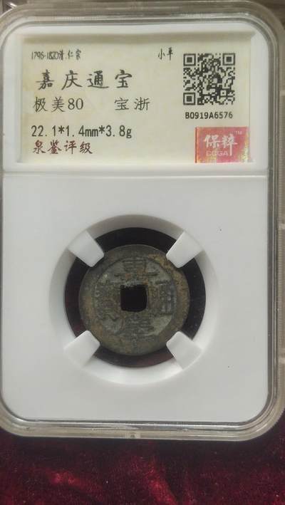 一元起拍，邮票，古币，纸币88场 - 嘉庆通宝宝浙评级币