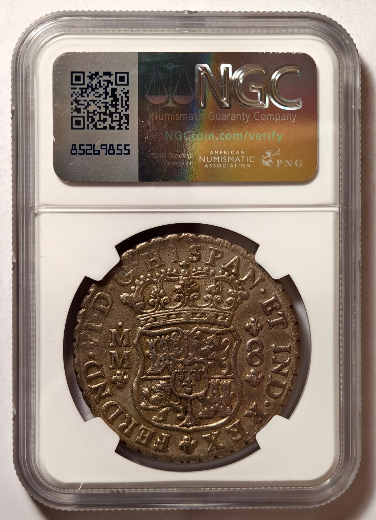 紫瑗钱币——第504期 墨西哥 1755年 MO MM 地球双柱 8里亚尔 银币 NGC AU Detail