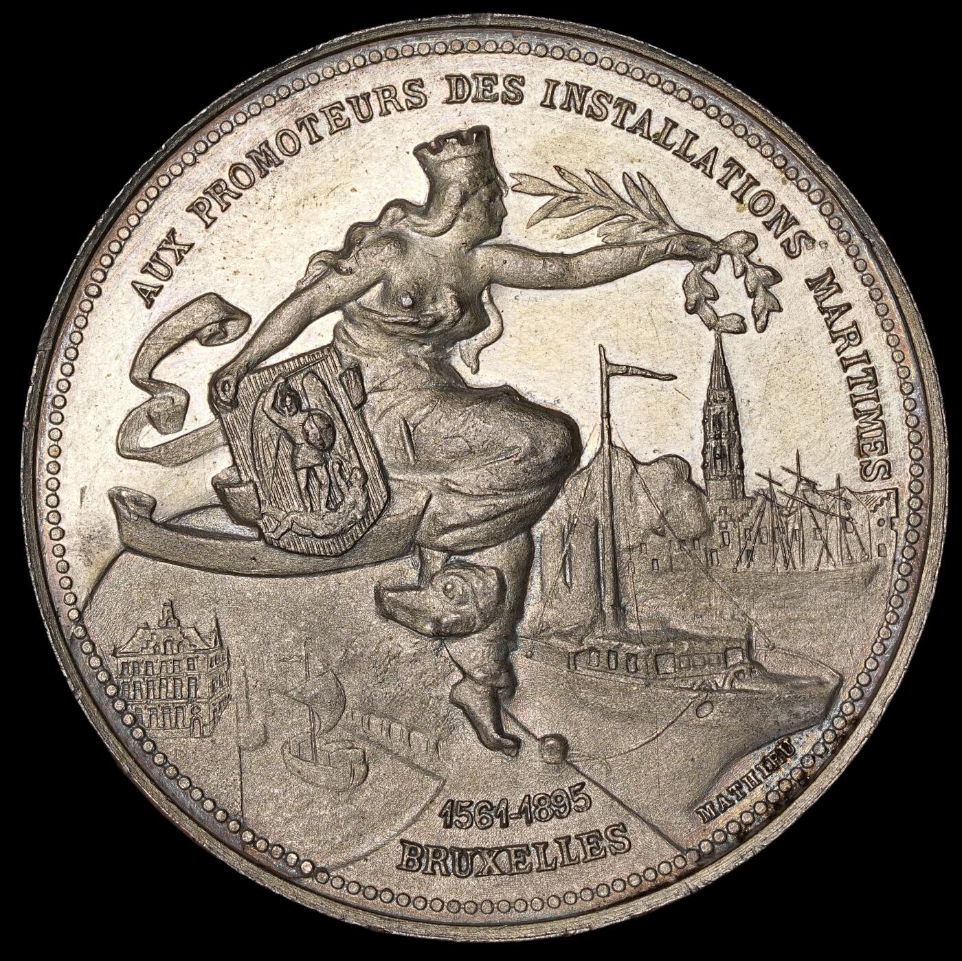 修遠堂世界钱币第四十九期 全场包邮 1895年（DATED）比利时白色金属章 51mm，52g