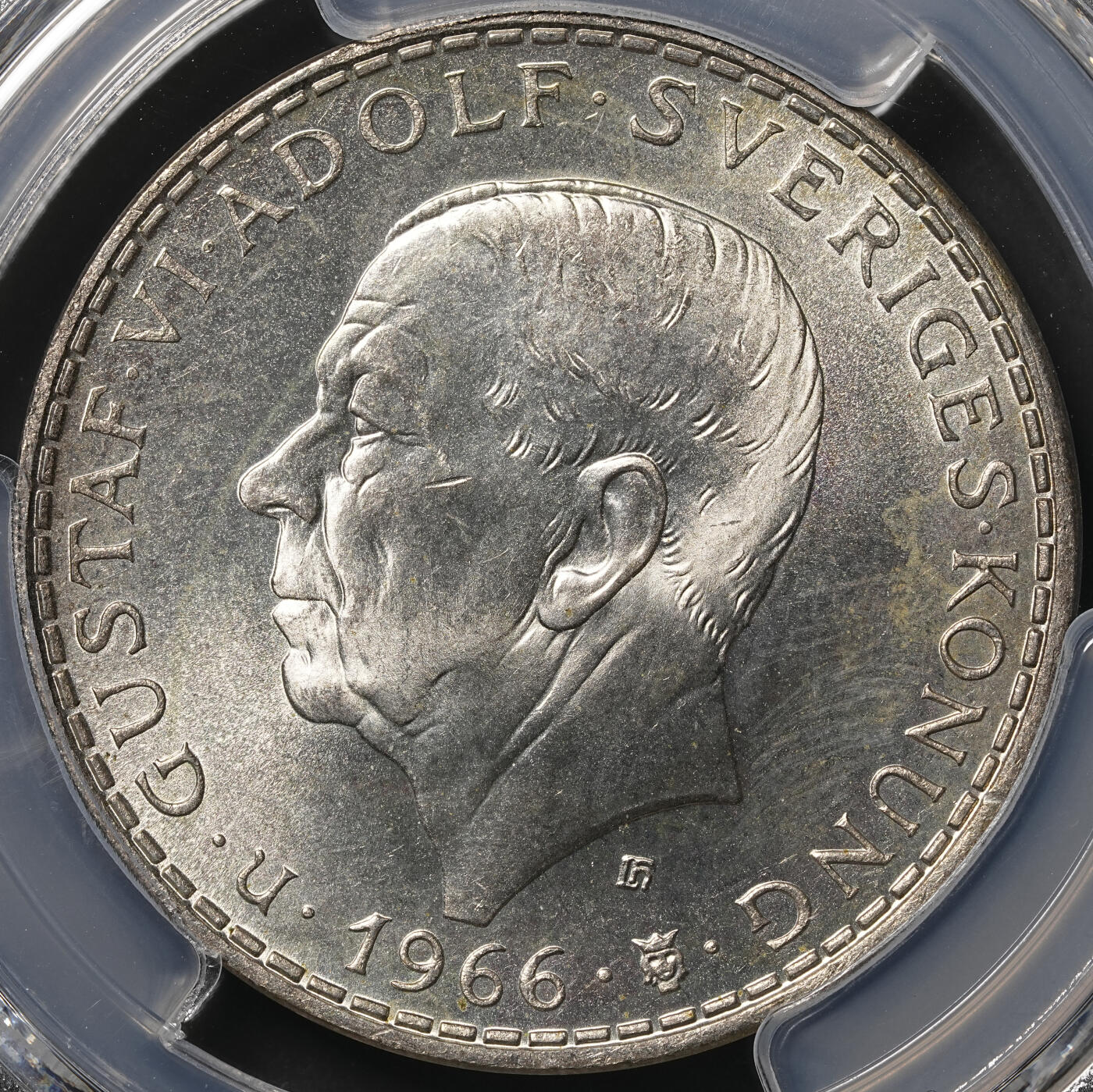 修遠堂世界钱币第四十九期 全场包邮 PCGS MS65 1966年瑞典宪法改革100周年纪念5克朗银币