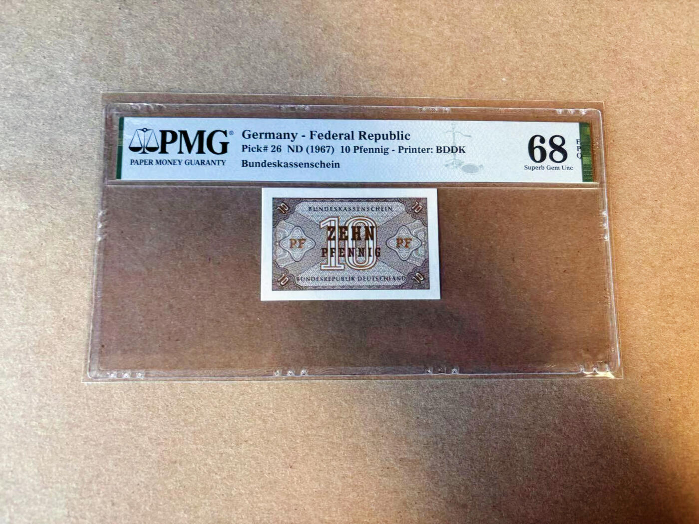 【Blue Auction】✨世界纸币精拍第588期【精】 德国 1967年10芬尼  PMG68EPQ 超高分