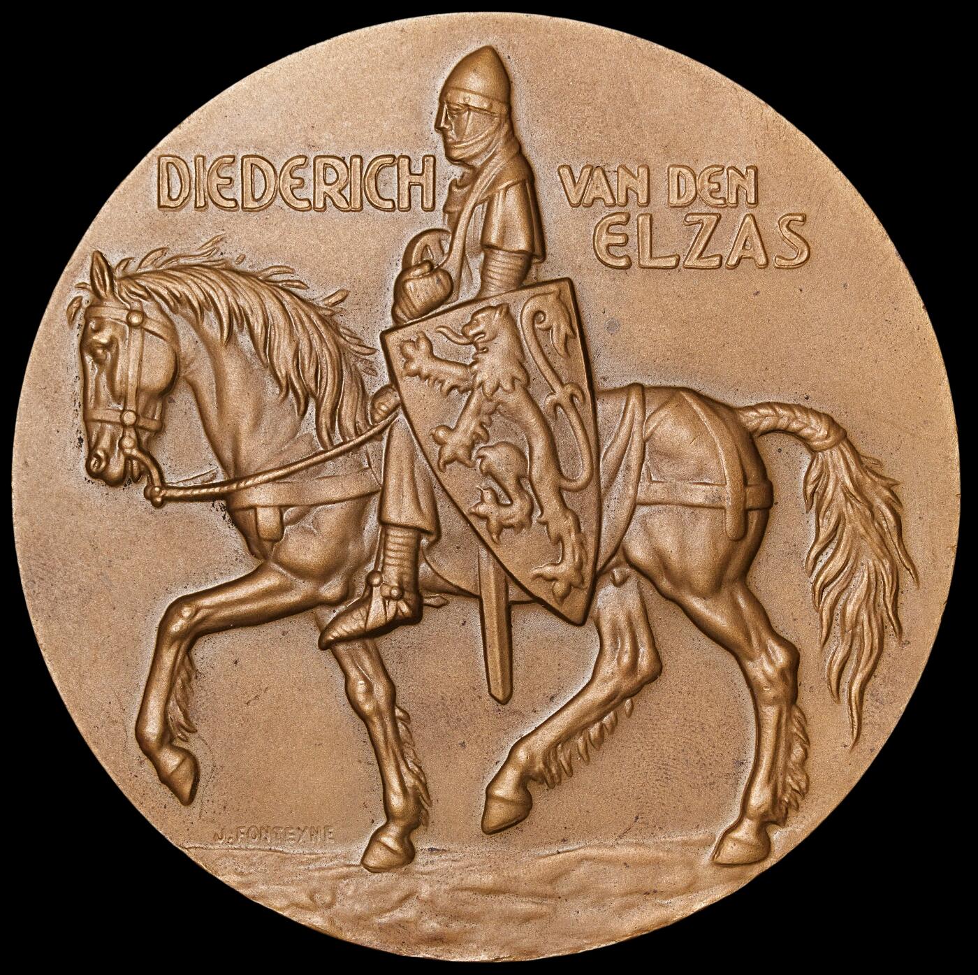 修遠堂世界钱币第四十九期 全场包邮 1947年（DATED）比利时-迪德里克一世纪念大铜章 70mm，143g