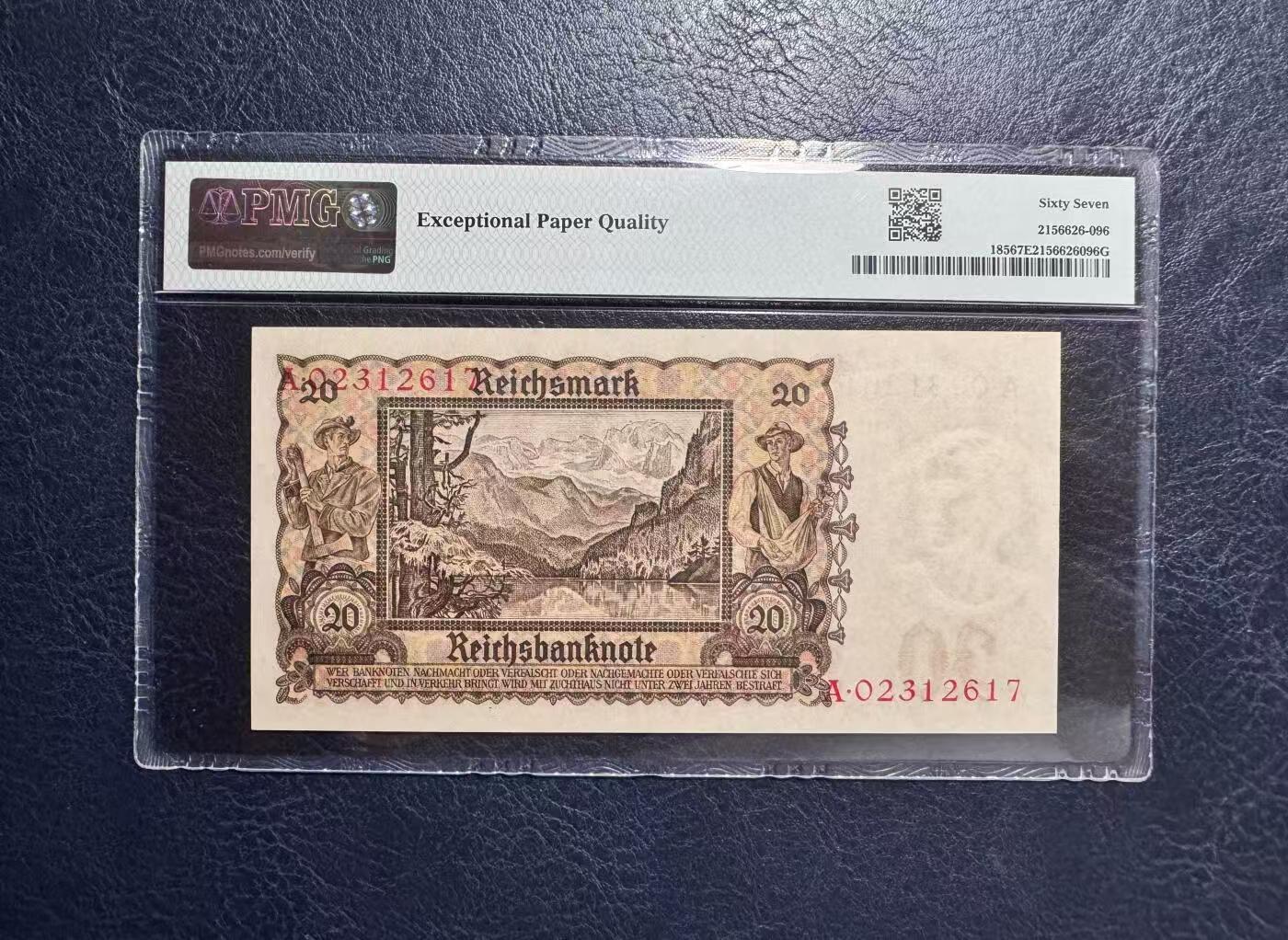 【Blue Auction】✨世界纸币精拍第588期【精】 德国 1939年20马克 美女 PMG67EPQ 高分
