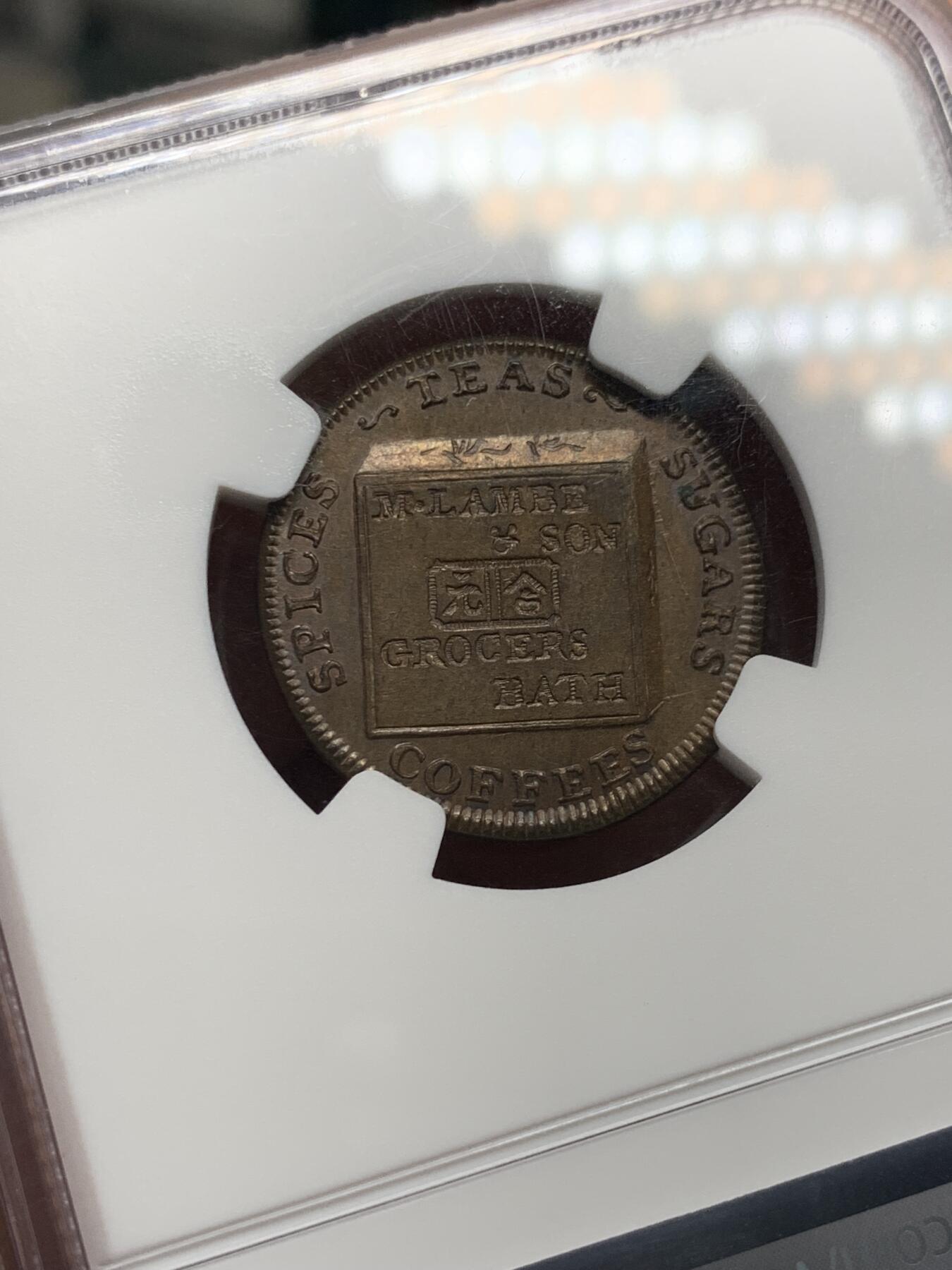 《竞宝斋》第333场 周日，周一 2场连拍 （全场包邮） NGC MS64BN 英国1794年萨默塞特郡1/4便士代币，带中国汉字元合