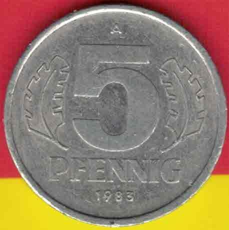 德国(民主德国 东德)1983年5芬尼 字母A 欧洲 实物图 八五品