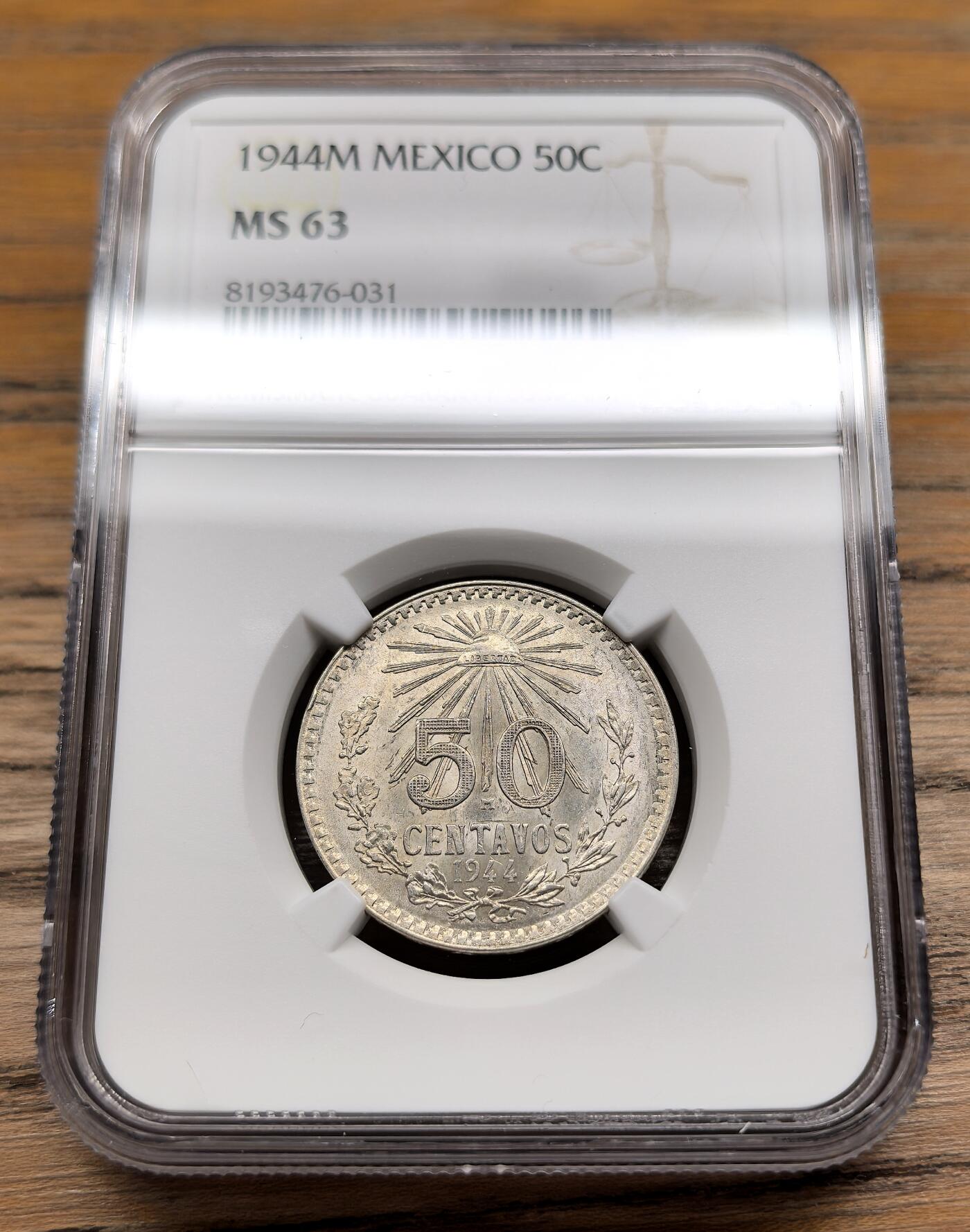 凡希社世界钱币微拍第二百九十二期 1944M墨西哥50分银币NGC-MS63