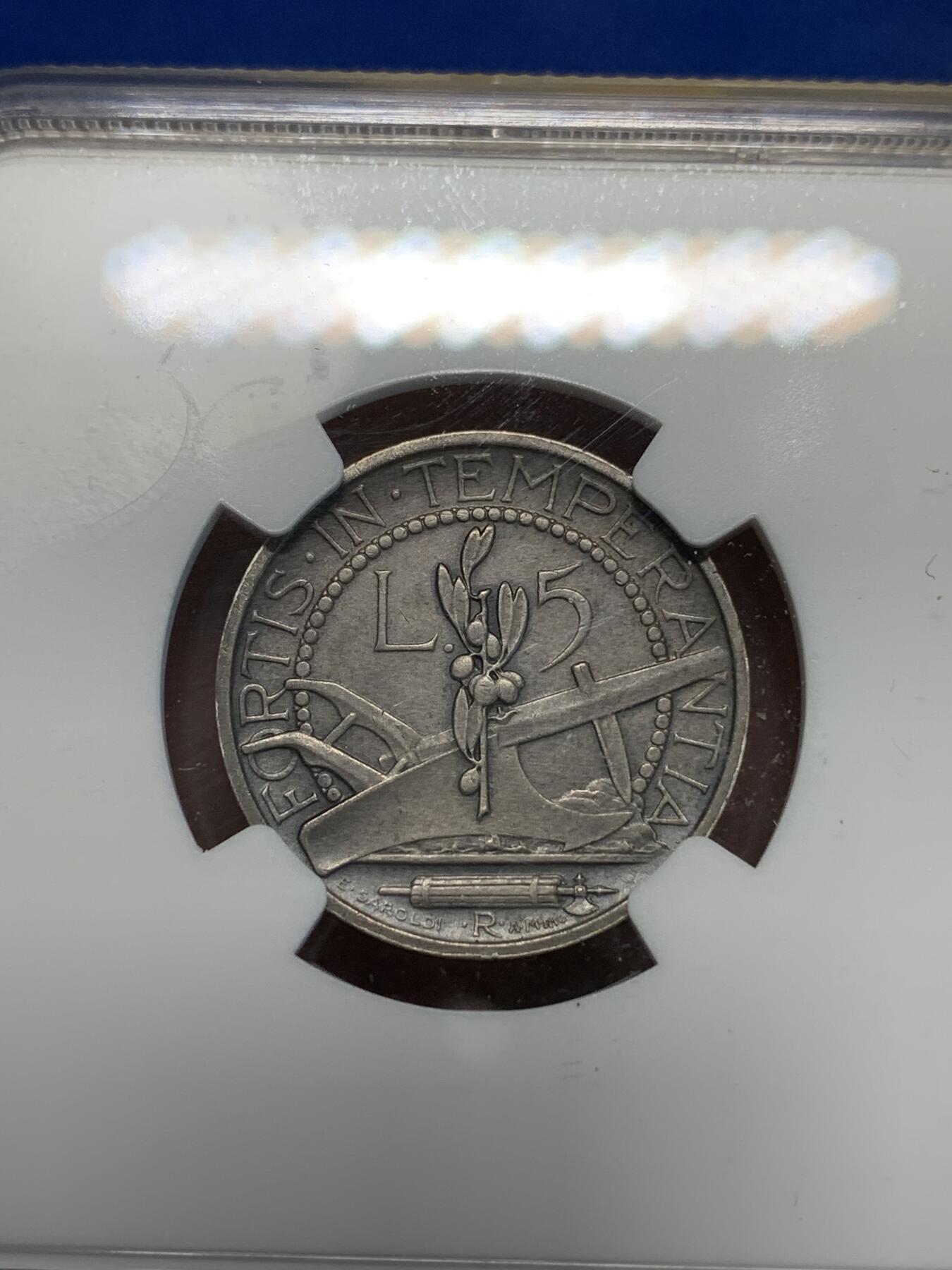 《竞宝斋》第333场 周日，周一 2场连拍 （全场包邮） NGC AU CLEANED 圣马力诺1935年5里拉银币 老彩 