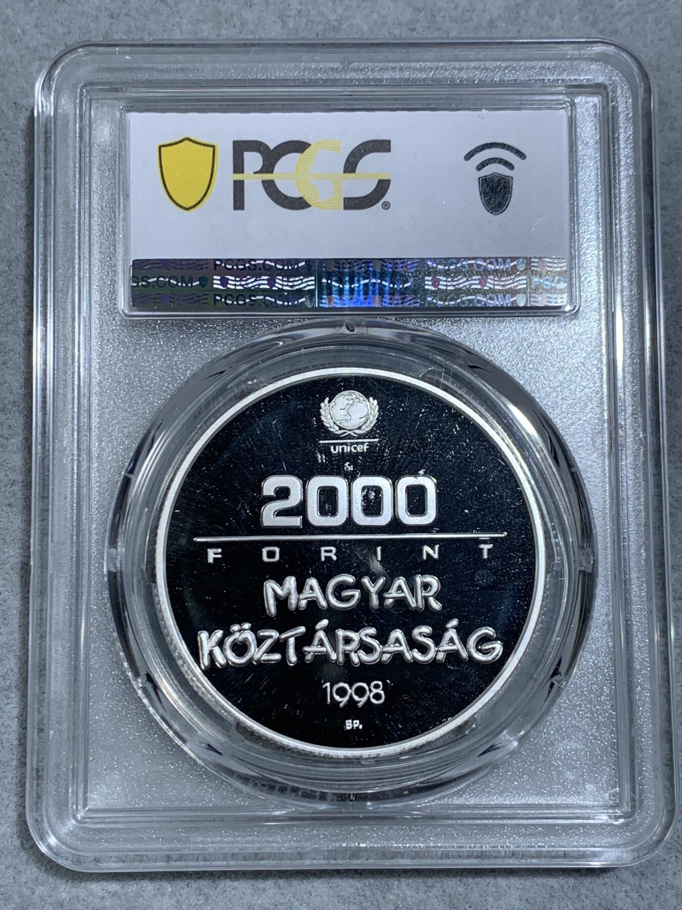 《竞宝斋》第333场 周日，周一 2场连拍 （全场包邮） PCGS PR68DCAM 匈牙利1998年2000F儿童年银币