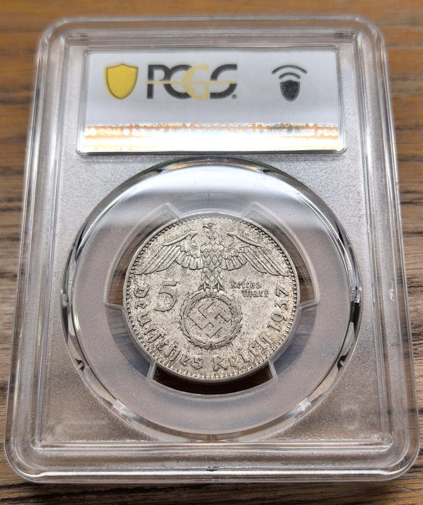 凡希社世界钱币微拍第二百九十二期 1937J德国兴登堡万字符5马克PCGS-MS63