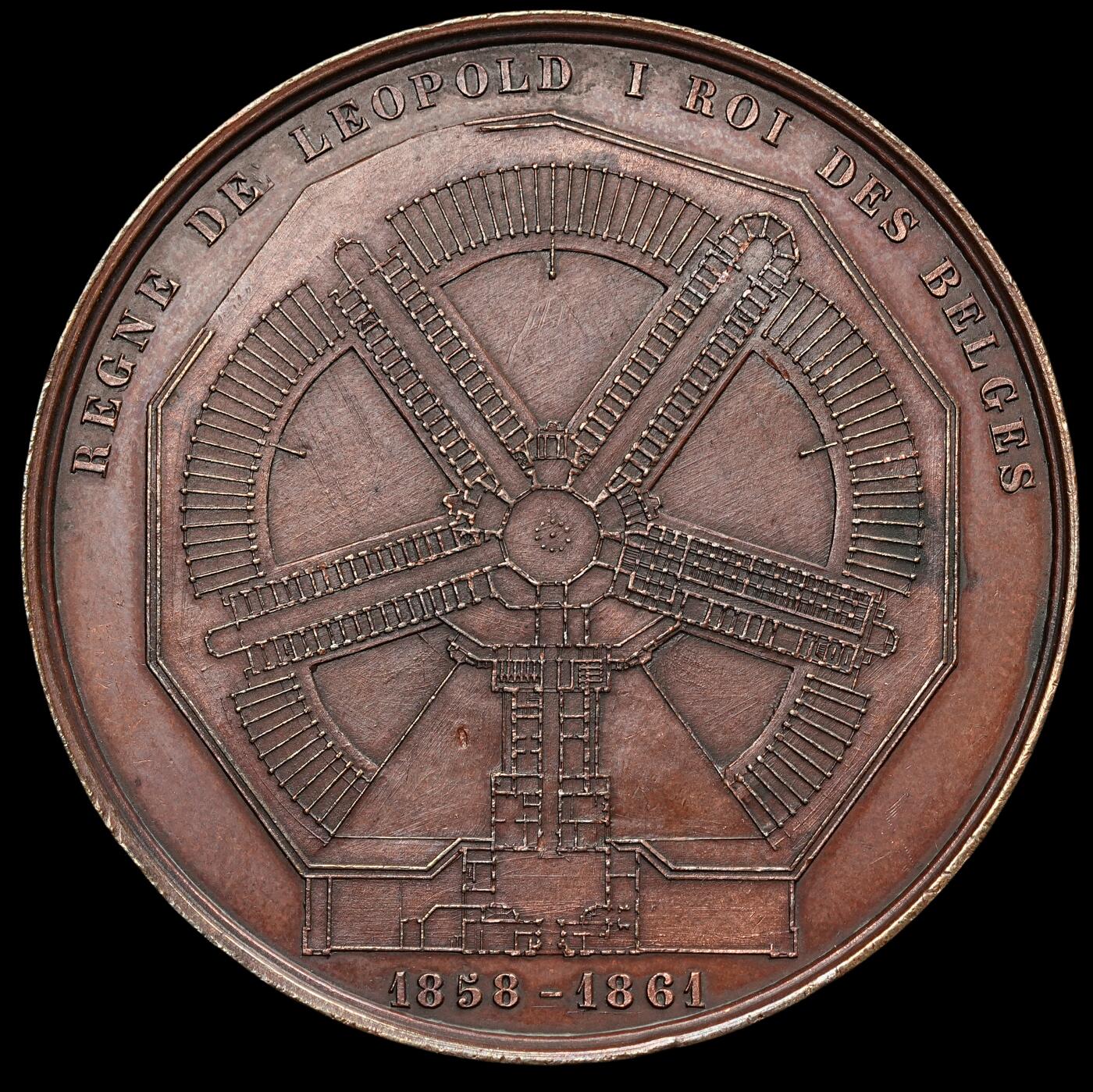 修遠堂世界钱币第四十九期 全场包邮 1861年（DATED）比利时大铜章 59.50mm，87g