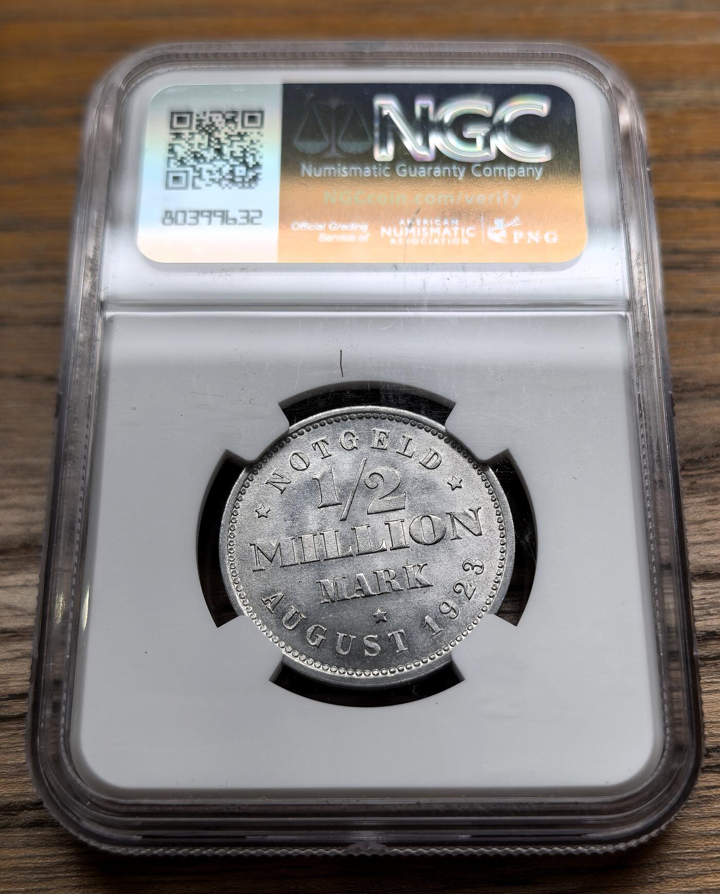 凡希社世界钱币微拍第二百九十二期 1923J德紧汉堡50万马克NGC-MS66