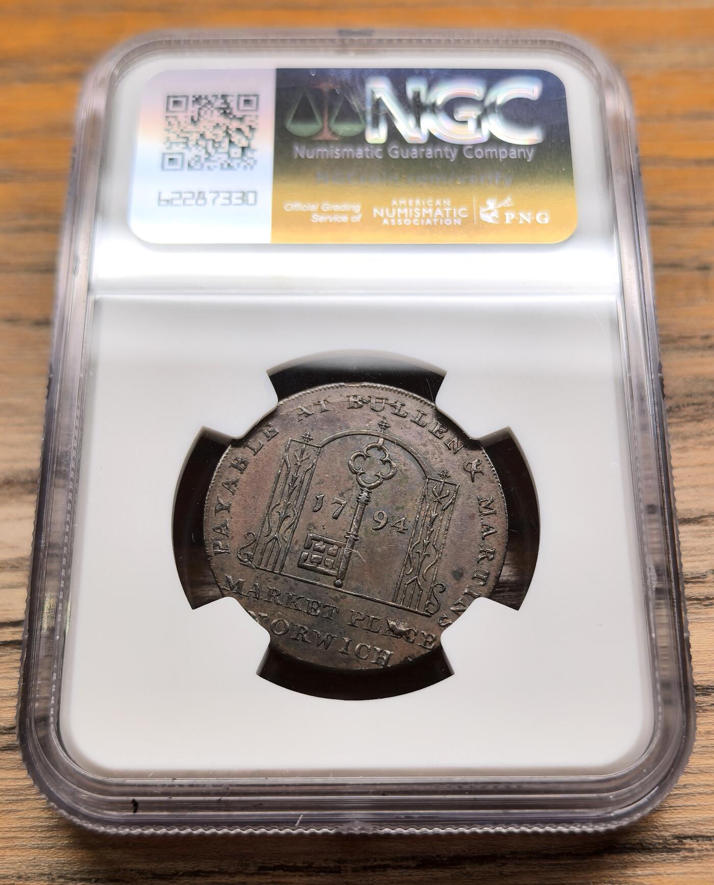 凡希社世界钱币微拍第二百九十二期 1794英国诺维奇1/2便士铜代币NGC-MS63