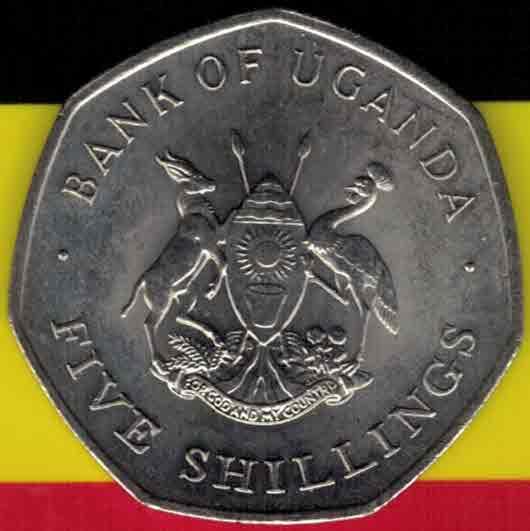 乌干达1987年5先令 不锈钢 非洲 实物图 UNC-