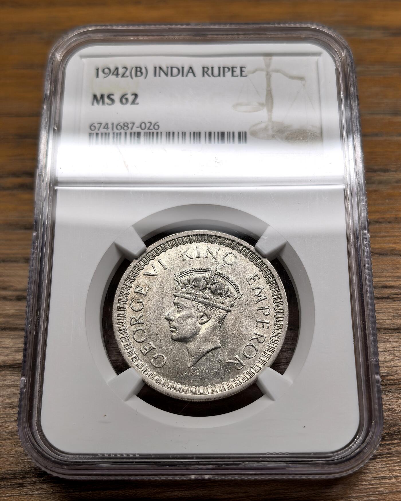 凡希社世界钱币微拍第二百九十二期 1942B英属印度乔六卢比银币NGC-MS62