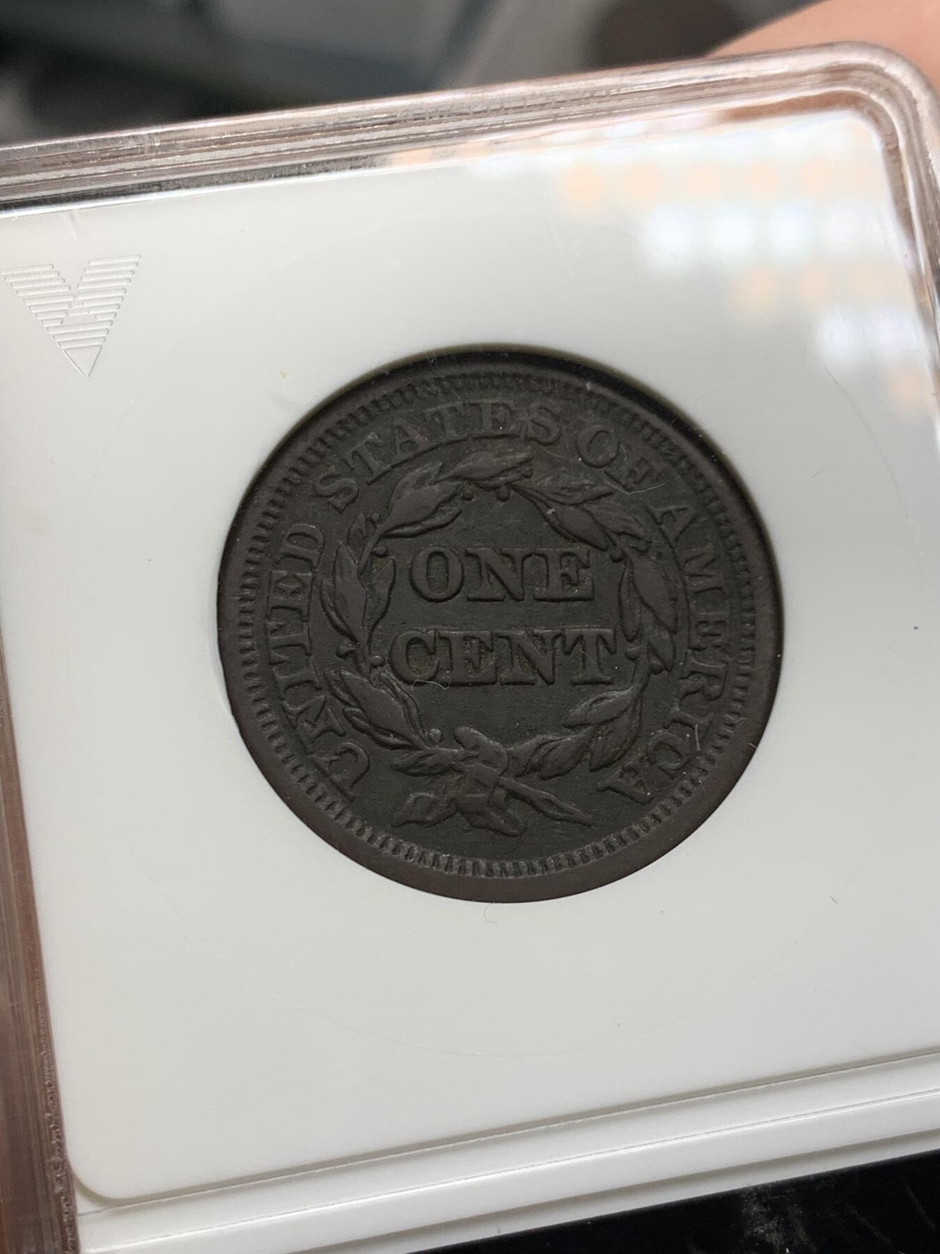 《竞宝斋》第333场 周日，周一 2场连拍 （全场包邮） ANACS EF DETAILS 美国1846年自由女神头像1分铜币