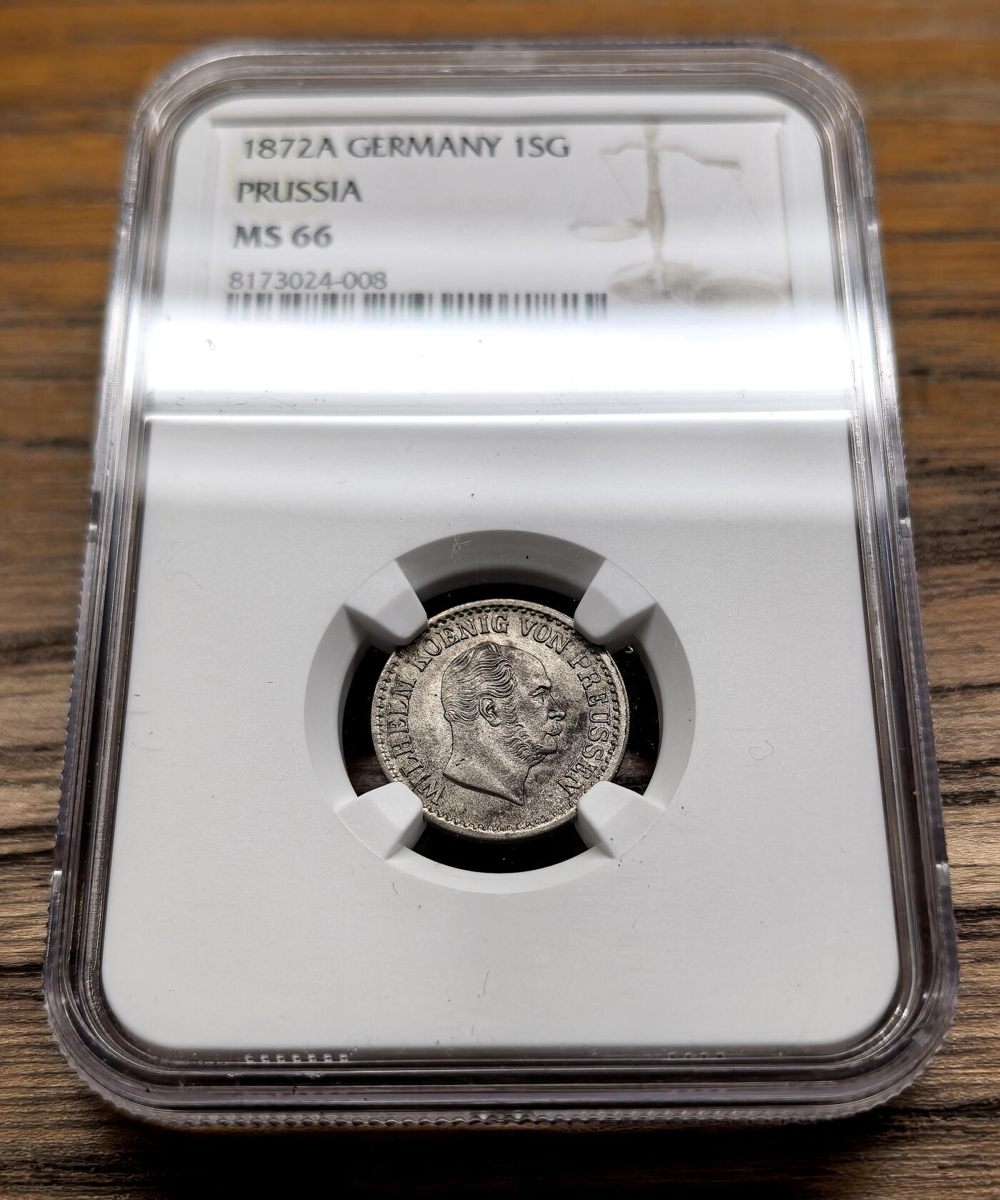凡希社世界钱币微拍第二百九十二期 1872A德国普鲁士1SG银币NGC-MS66高分罕见！