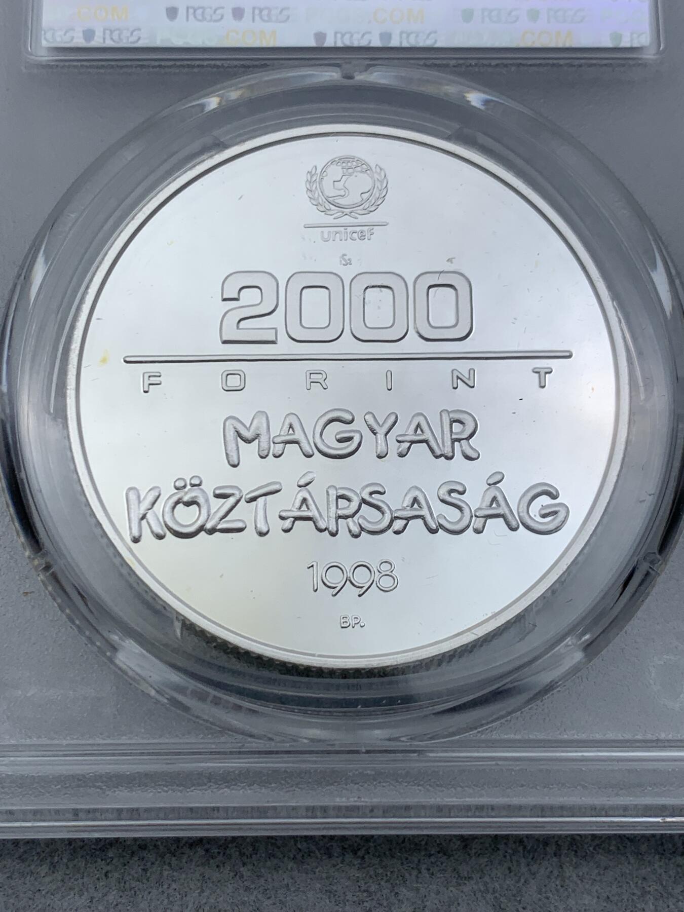 《竞宝斋》第333场 周日，周一 2场连拍 （全场包邮） PCGS PR68DCAM 匈牙利1998年2000F儿童年银币