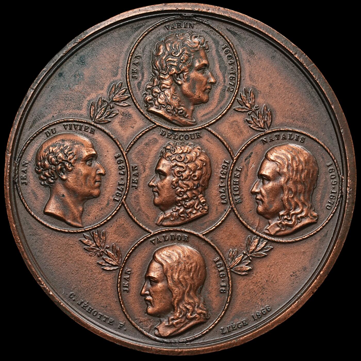 修遠堂世界钱币第四十九期 全场包邮 1866年（DATED)比利时人物纪念大铜章 70.50mm，153g