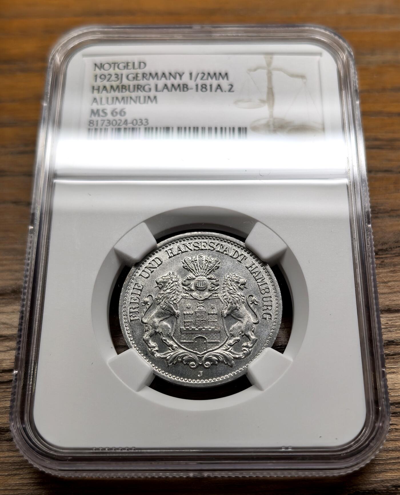 凡希社世界钱币微拍第二百九十二期 1923J德紧汉堡50万马克NGC-MS66