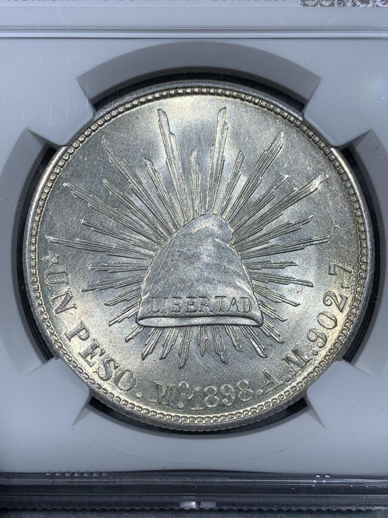 《竞宝斋》第333场 周日，周一 2场连拍 （全场包邮） NGC UNCD 墨西哥 1898MO AM 鹰洋 1比索 银币