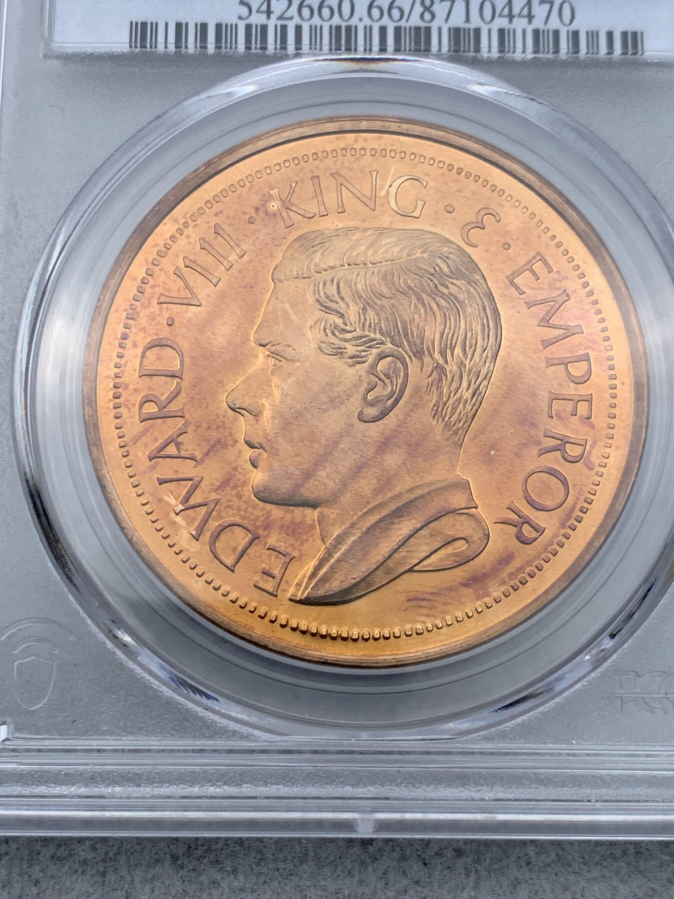 《竞宝斋》第333场 周日，周一 2场连拍 （全场包邮） PCGS PR66DCAM 冠军 1936年（币面标注） 英国爱德华八世 英属南非 克朗型戏铸币 铸造量仅500枚